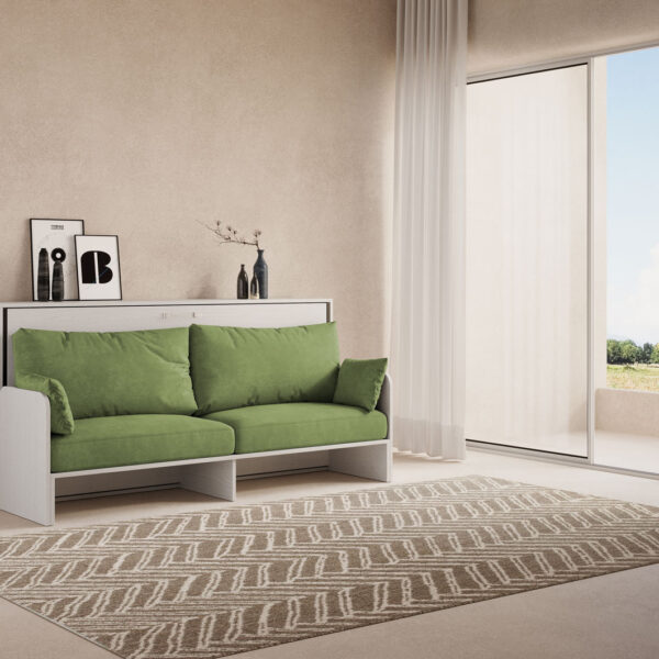 Letto singolo a scomparsa Kando con divano bianco frassino, verde