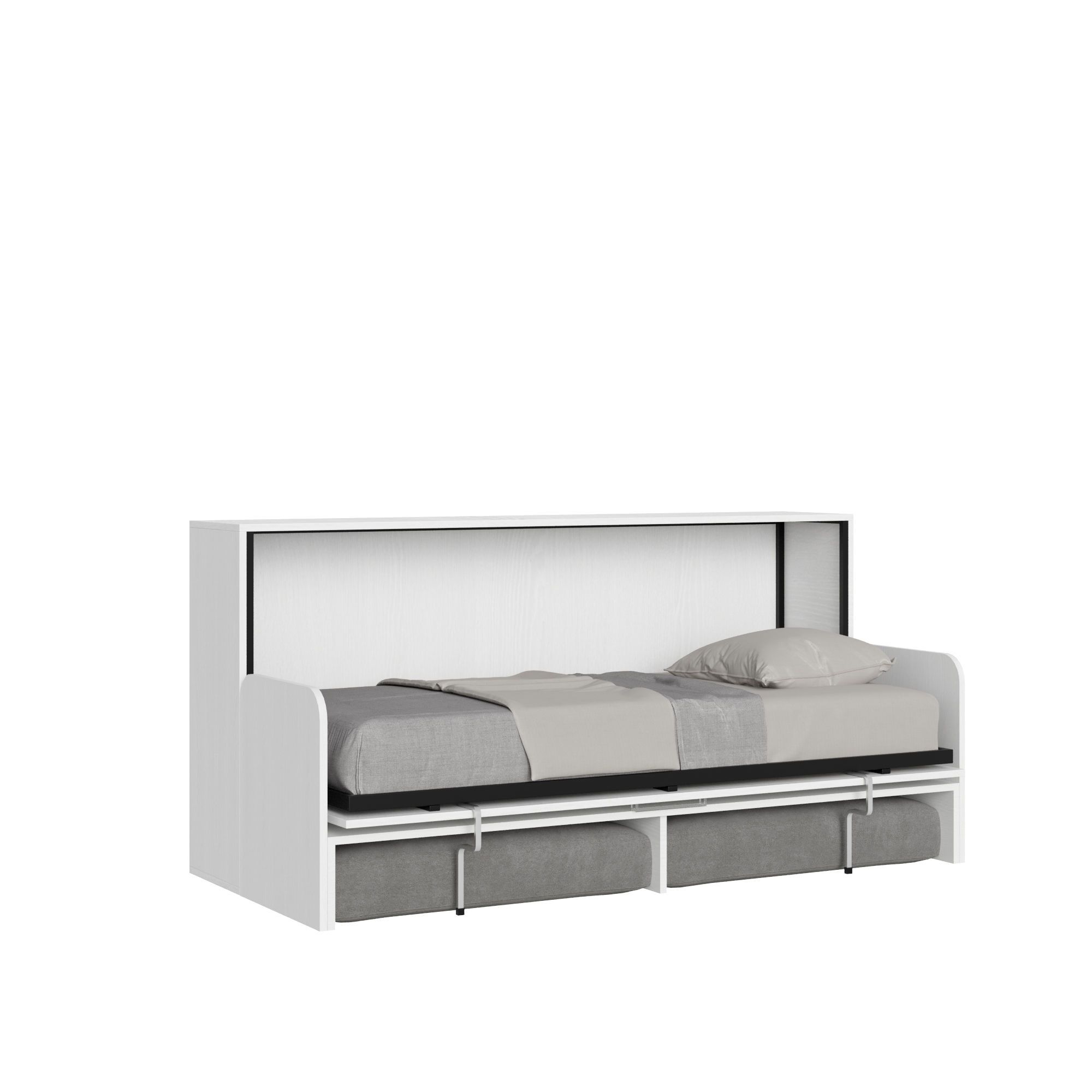 Letto singolo a scomparsa Kando con divano bianco frassino, grigio L.199,9 P.103,2 H.97,4 cm (aperto P.106 cm) 4 Letto singolo a scomparsa Kando con divano bianco frassino, grigio