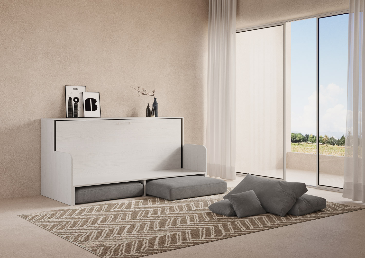 Letto singolo a scomparsa Kando con divano bianco frassino, grigio L.199,9 P.103,2 H.97,4 cm (aperto P.106 cm) 3 Letto singolo a scomparsa Kando con divano bianco frassino, grigio