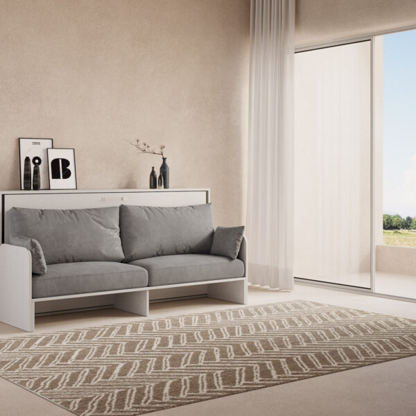 Letto singolo a scomparsa Kando con divano bianco frassino, grigio