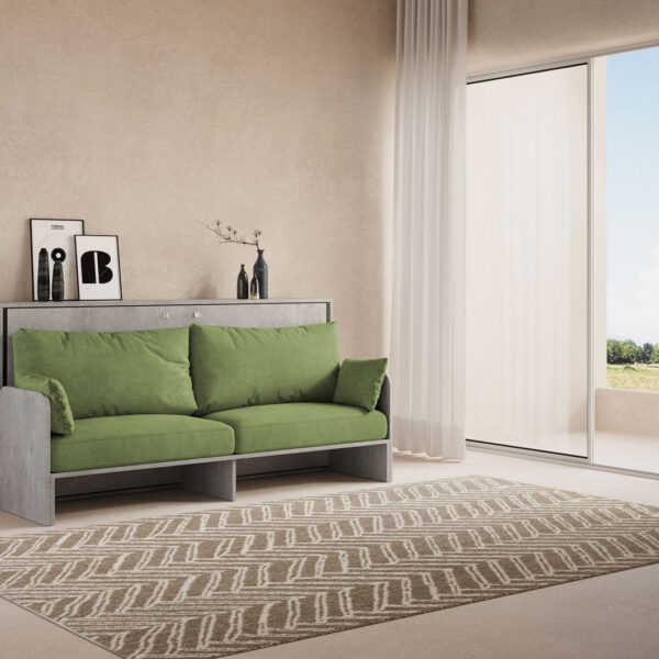 Letto singolo a scomparsa Kando con divano cemento, verde