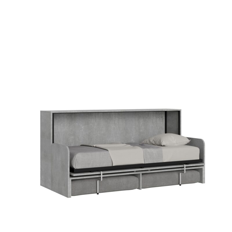 Letto singolo a scomparsa Kando con divano cemento, grigio