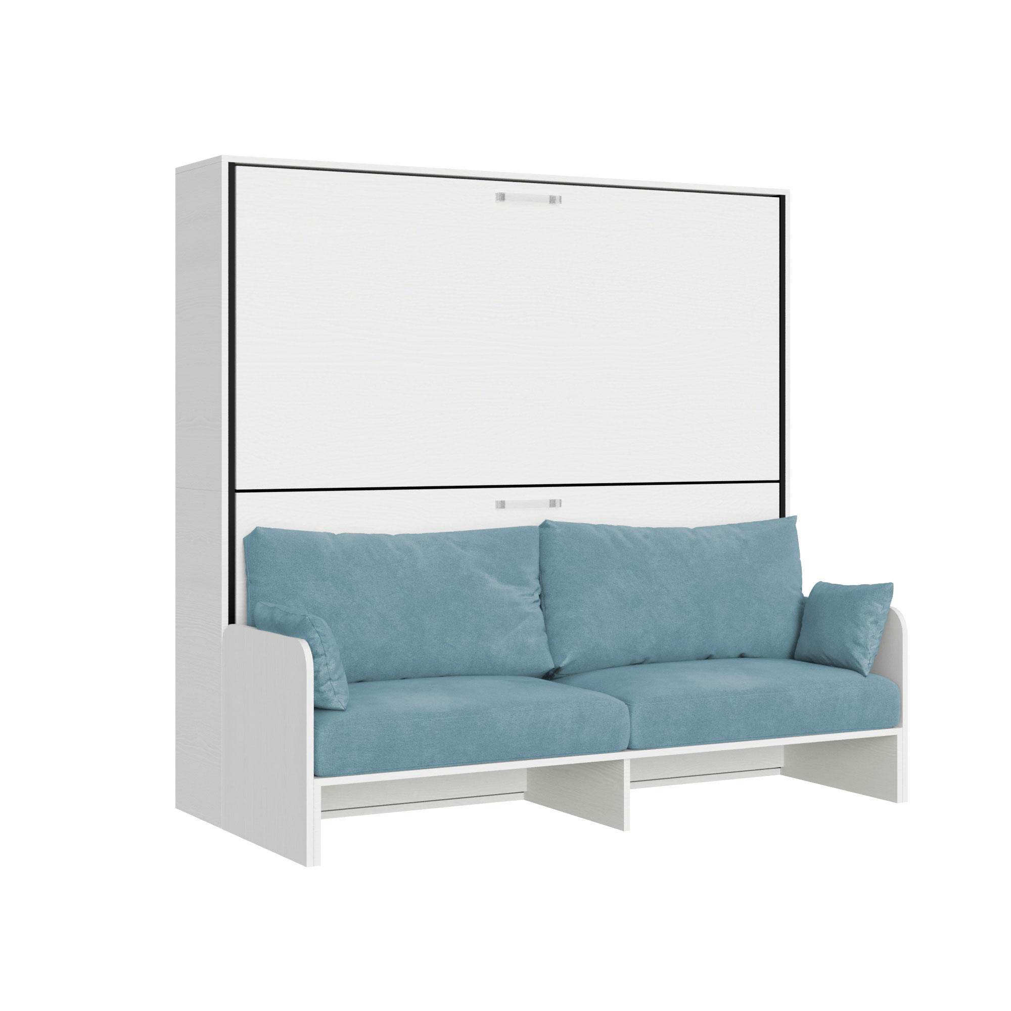 Letto doppio a scomparsa Kando con divano bianco frassino, azzurro L.199,9 P.103,2 H.190,8 cm (aperto P.106 cm) 7 Letto doppio a scomparsa Kando con divano bianco frassino, azzurro