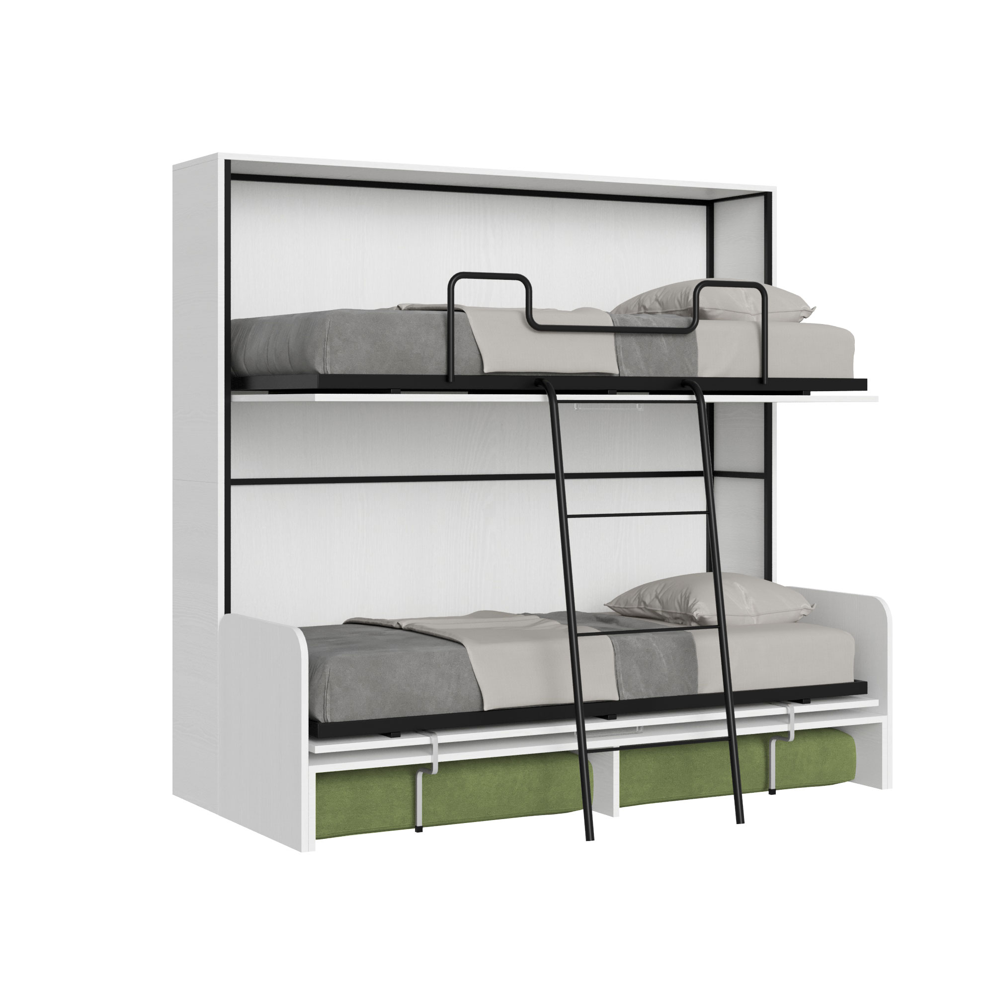 Kando con divano con materassi bianco frassino, verde L.199,9 P.103,2 H.190,8 cm (aperto P.106 cm) 1 Letto doppio a scomparsa Kando con divano bianco frassino, verde