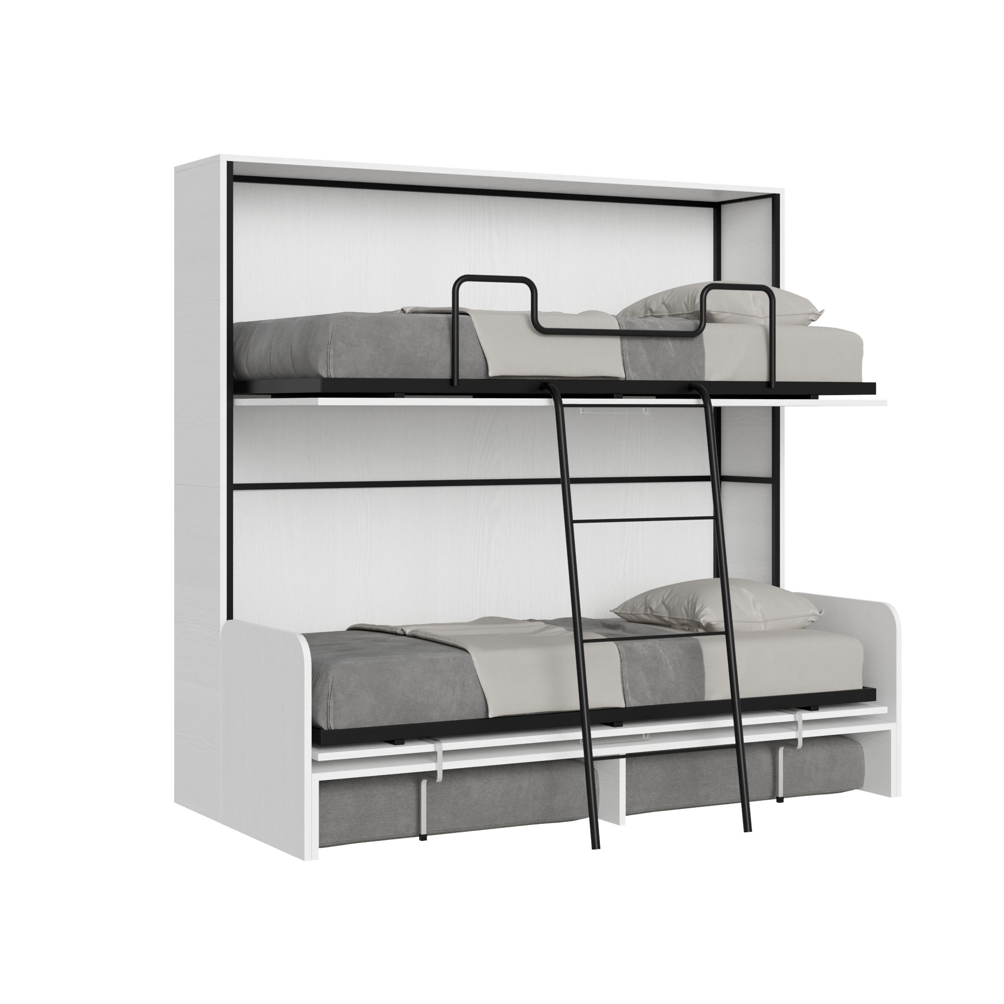 Letto doppio a scomparsa Kando con divano bianco frassino, grigio L.199,9 P.103,2 H.190,8 cm (aperto P.106 cm) 1 Letto doppio a scomparsa Kando con divano bianco frassino, grigio
