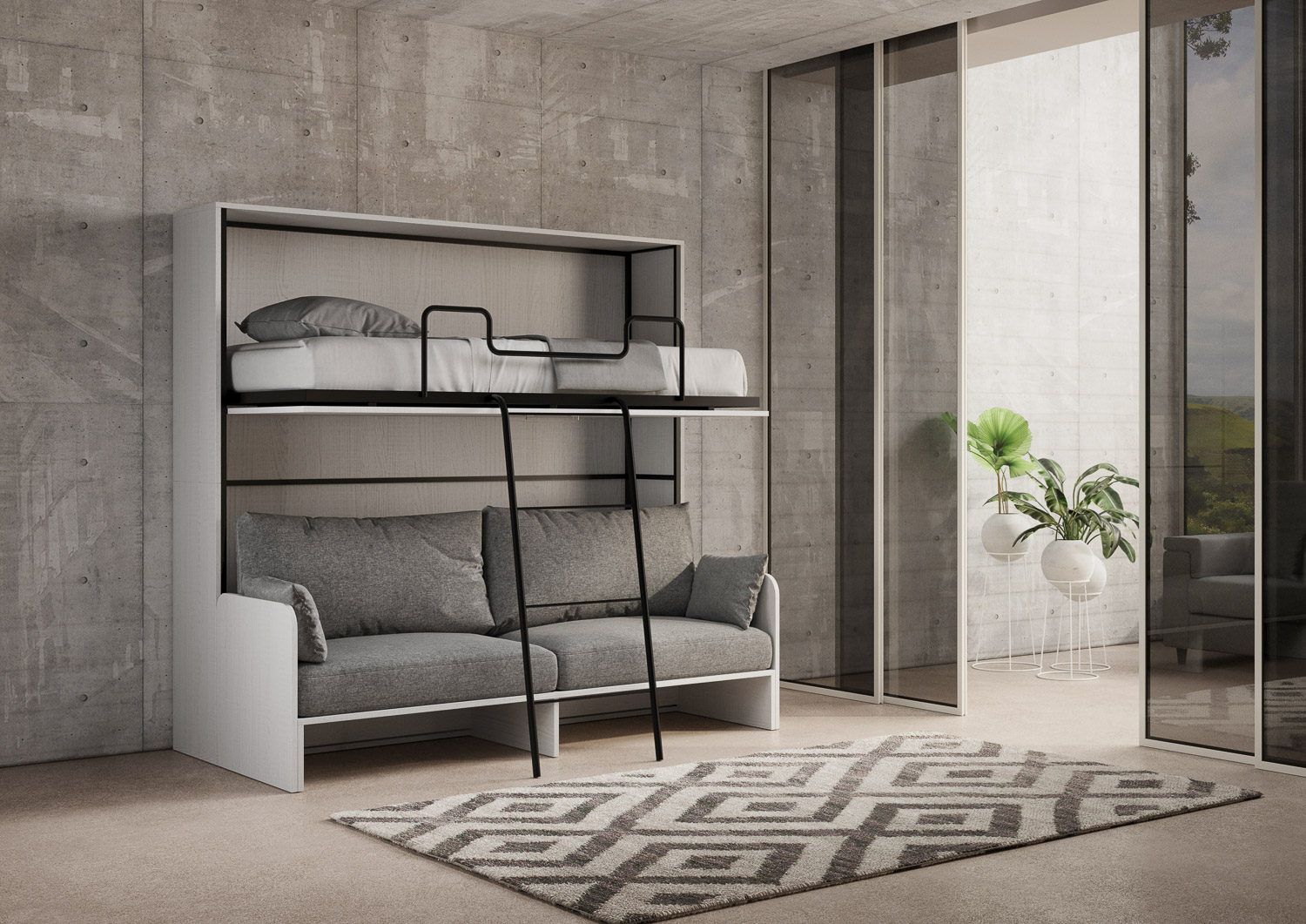 Letto doppio a scomparsa Kando con divano bianco frassino, grigio L.199,9 P.103,2 H.190,8 cm (aperto P.106 cm) 5 Letto doppio a scomparsa Kando con divano bianco frassino, grigio