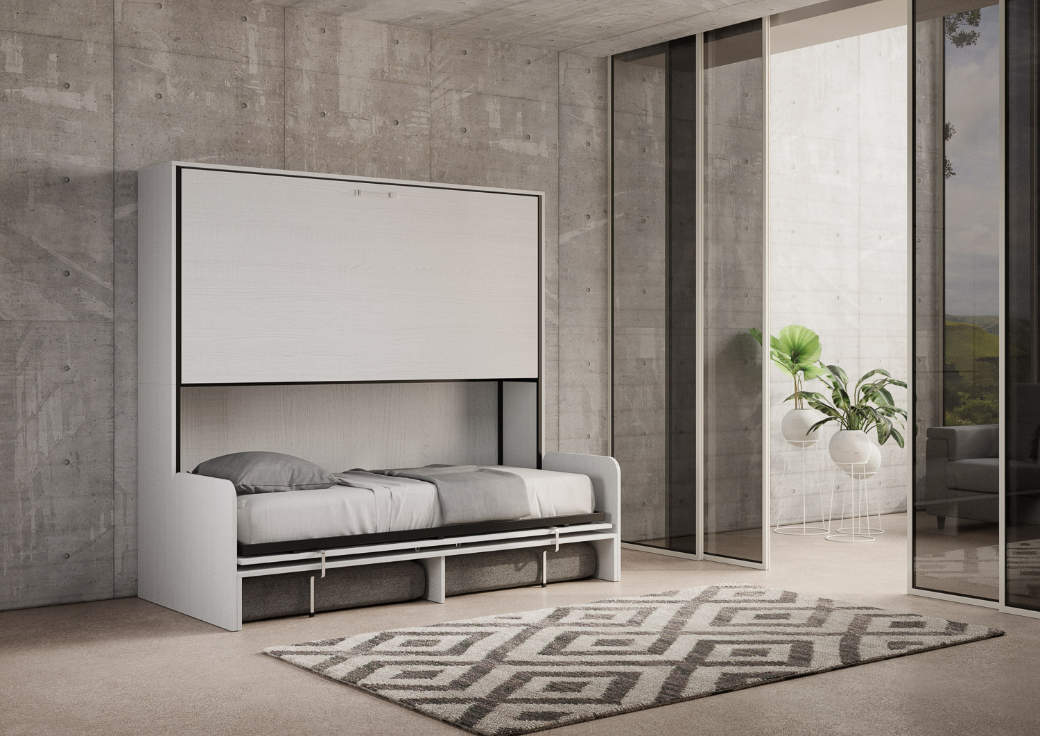 Letto doppio a scomparsa Kando con divano bianco frassino, grigio L.199,9 P.103,2 H.190,8 cm (aperto P.106 cm) 4 Letto doppio a scomparsa Kando con divano bianco frassino, grigio