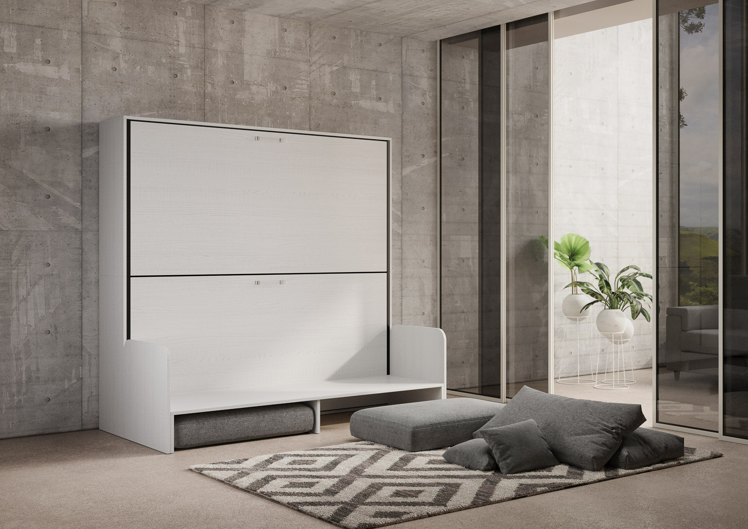 Letto doppio a scomparsa Kando con divano bianco frassino, grigio L.199,9 P.103,2 H.190,8 cm (aperto P.106 cm) 3 Letto doppio a scomparsa Kando con divano bianco frassino, grigio