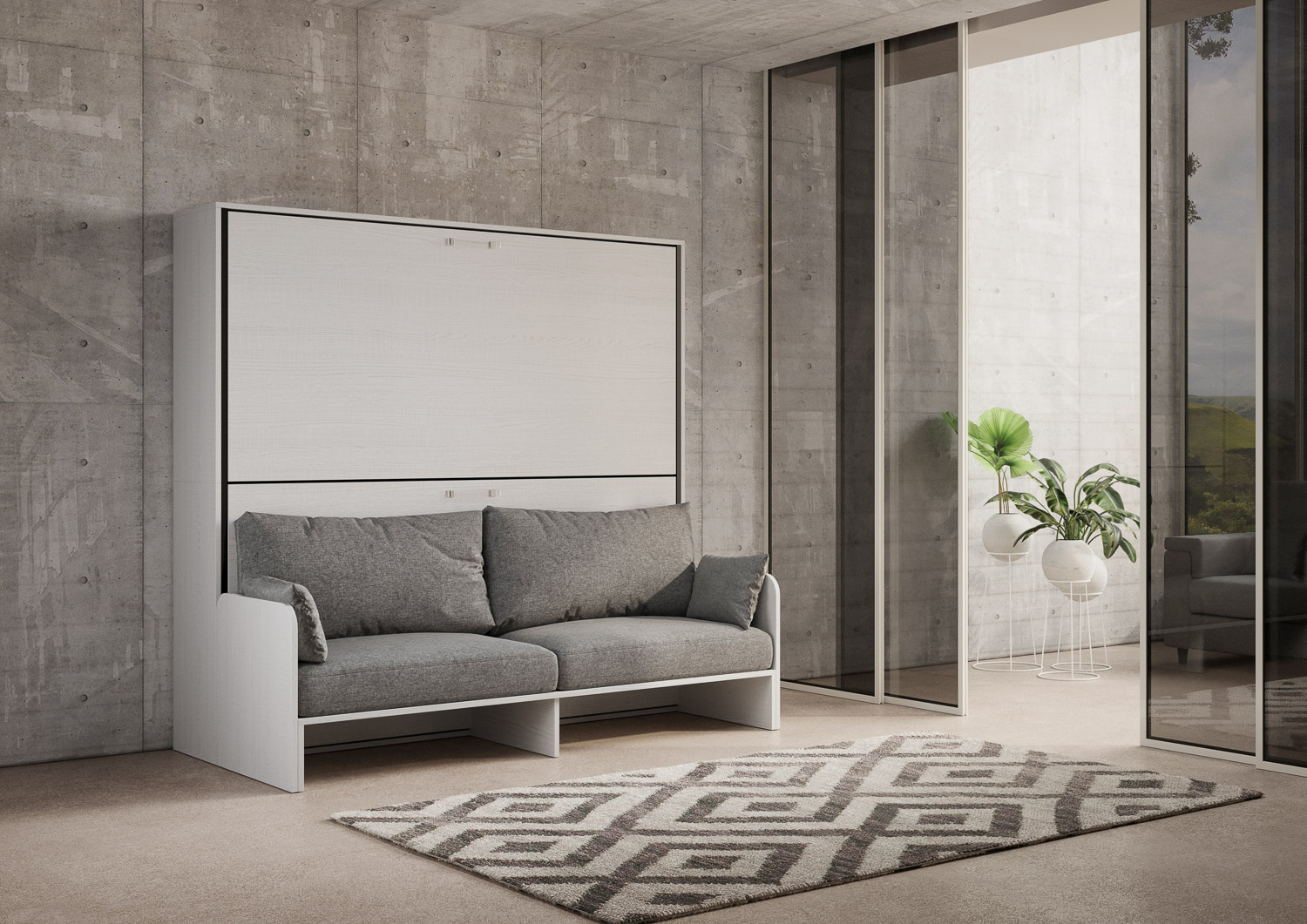 Letto doppio a scomparsa Kando con divano bianco frassino, grigio L.199,9 P.103,2 H.190,8 cm (aperto P.106 cm) 2 Letto doppio a scomparsa Kando con divano bianco frassino, grigio