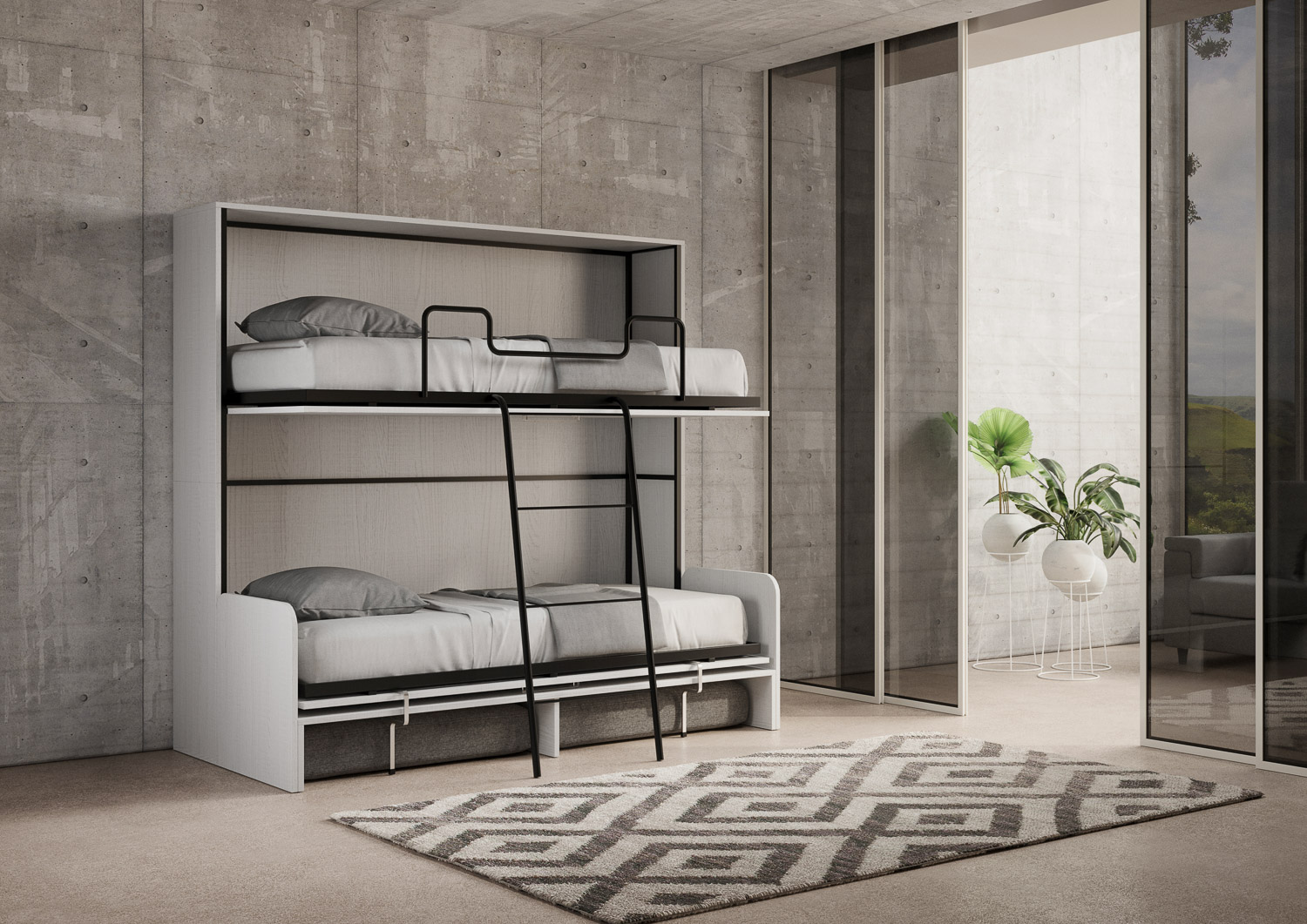Letto doppio a scomparsa Kando con divano bianco frassino, grigio L.199,9 P.103,2 H.190,8 cm (aperto P.106 cm) 6 Letto doppio a scomparsa Kando con divano bianco frassino, grigio
