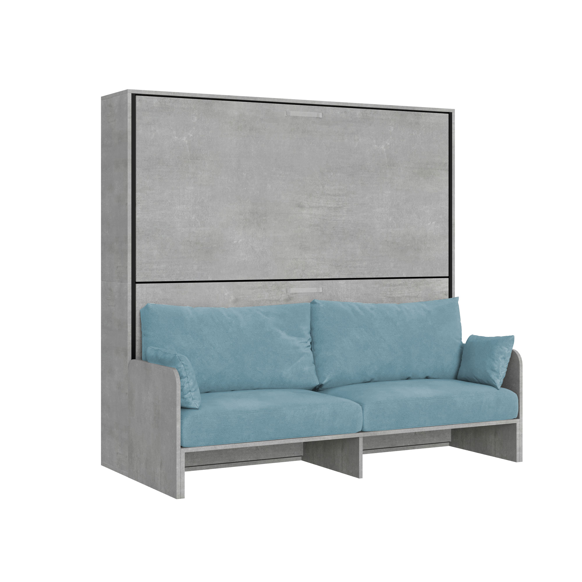 Letto doppio a scomparsa Kando con divano cemento, azzurro L.199,9 P.103,2 H.190,8 cm (aperto P.106 cm) 7 Letto doppio a scomparsa Kando con divano cemento, azzurro