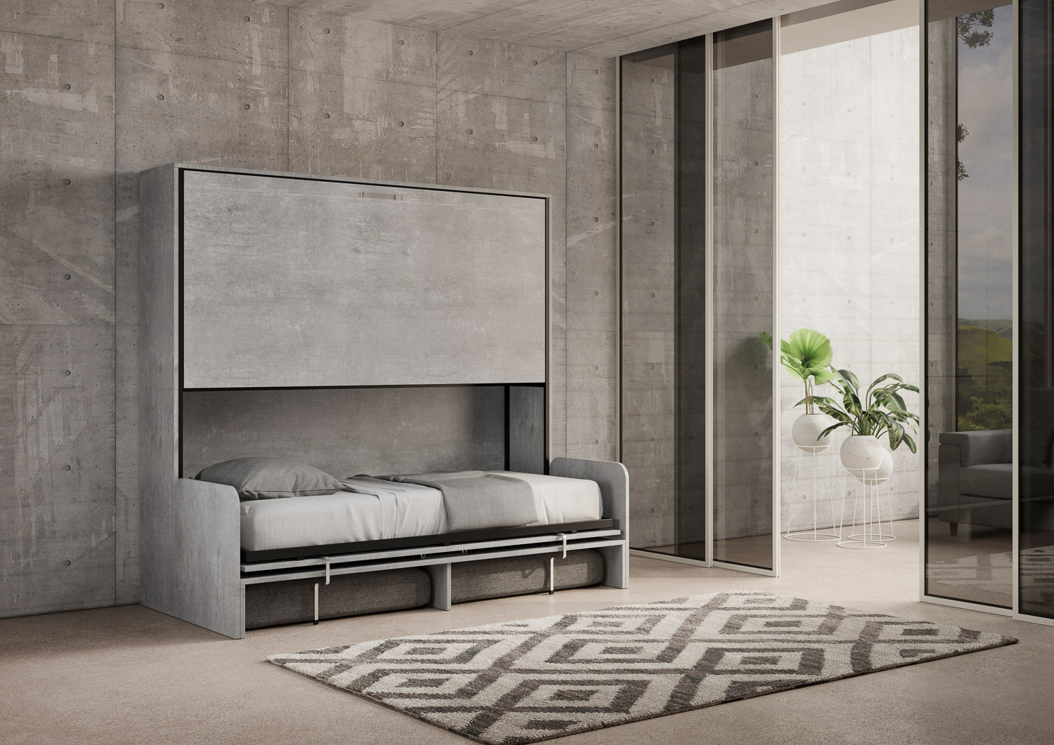 Letto doppio a scomparsa Kando con divano con materassi cemento, grigio L.199,9 P.103,2 H.190,8 cm (aperto P.106 cm) 4 Letto doppio a scomparsa Kando con divano cemento, grigio