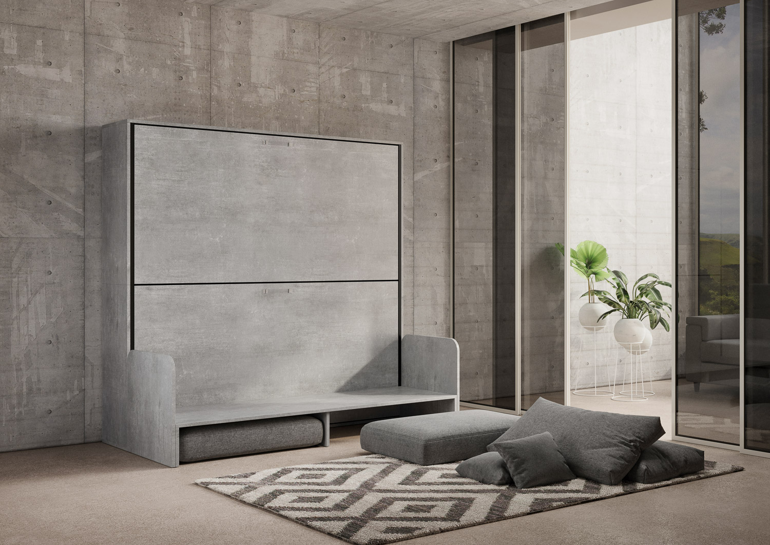 Letto doppio a scomparsa Kando con divano con materassi cemento, grigio L.199,9 P.103,2 H.190,8 cm (aperto P.106 cm) 3 Letto doppio a scomparsa Kando con divano cemento, grigio