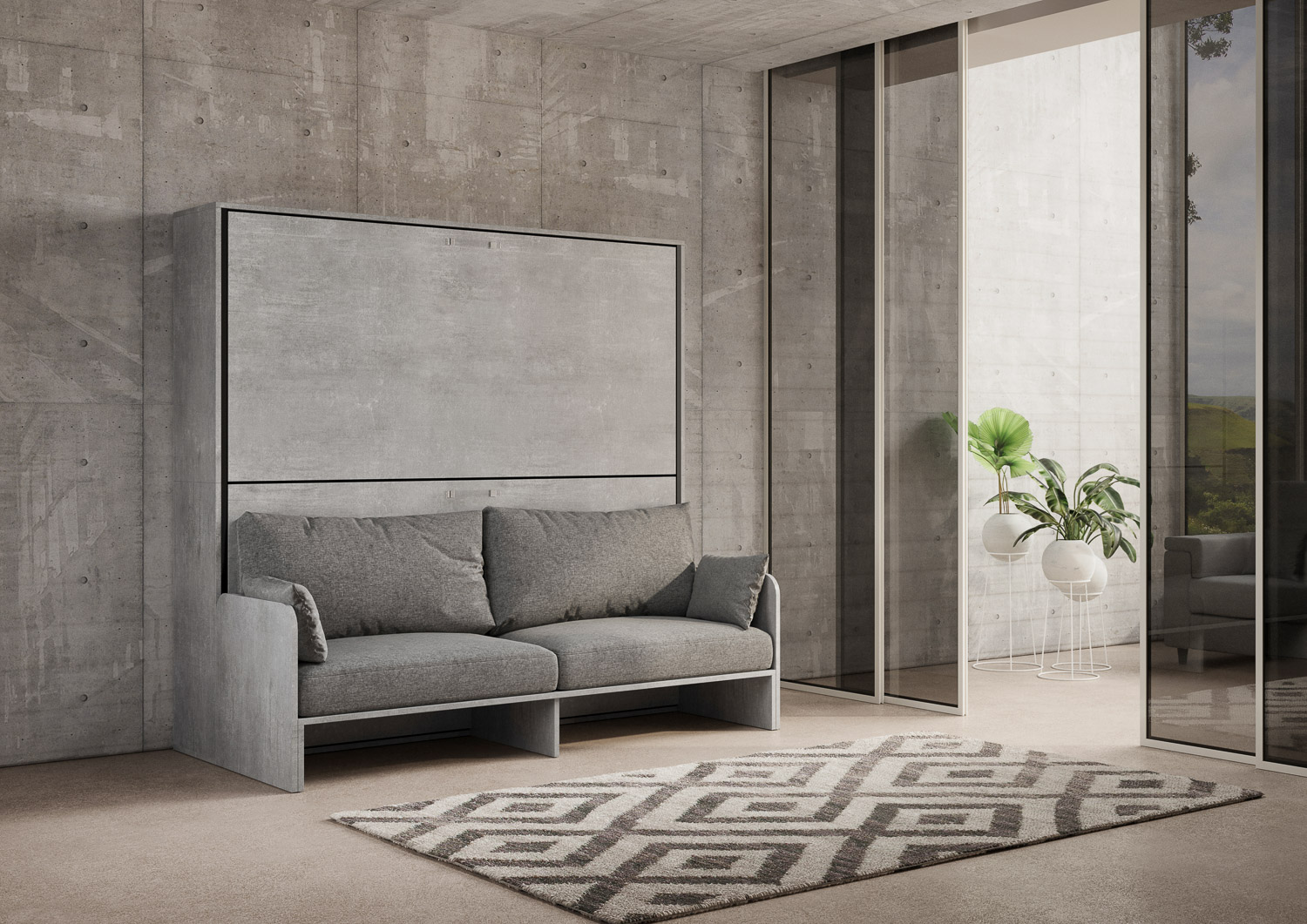 Letto doppio a scomparsa Kando con divano con materassi cemento, grigio L.199,9 P.103,2 H.190,8 cm (aperto P.106 cm) 2 Letto doppio a scomparsa Kando con divano cemento, grigio