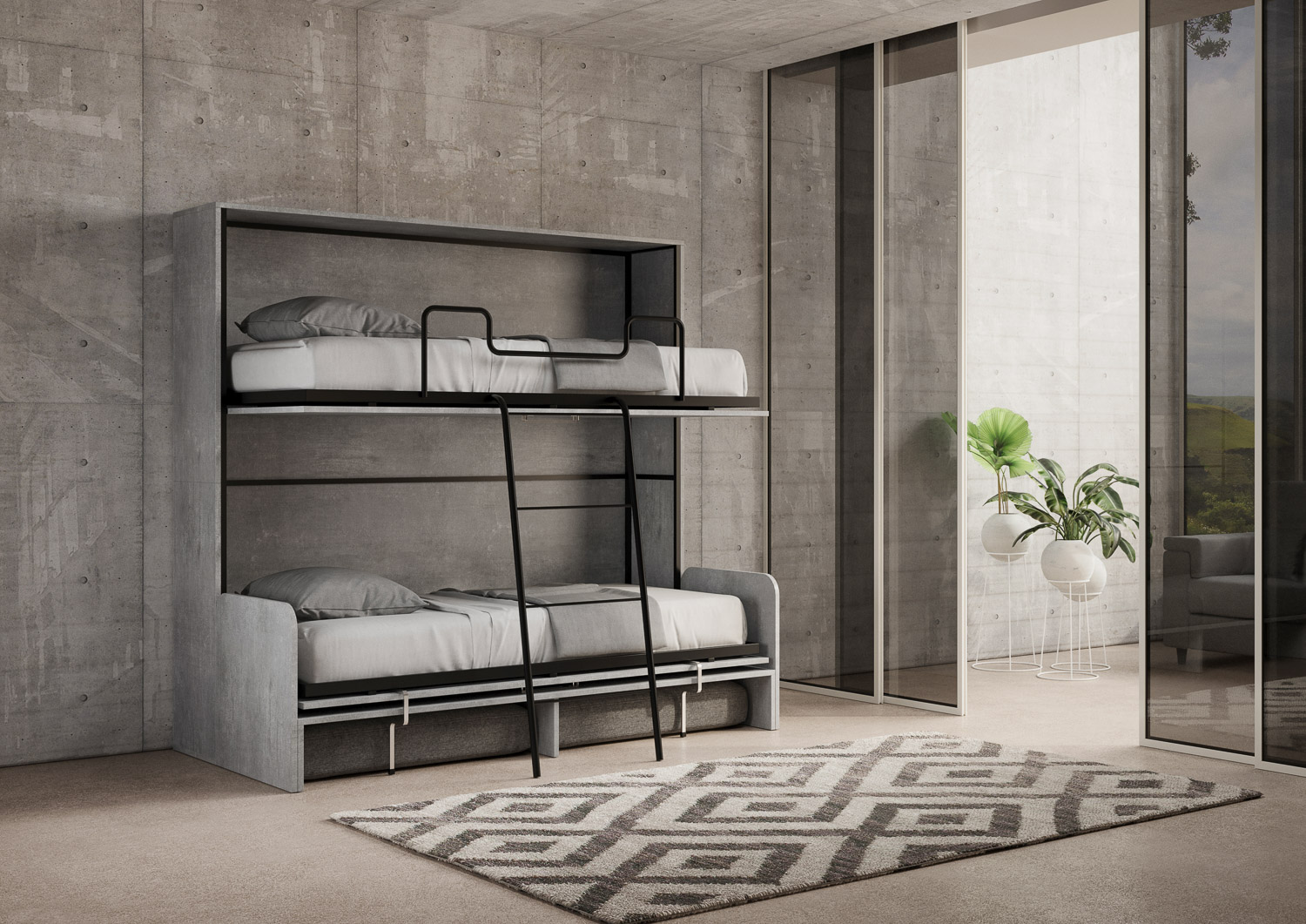 Letto doppio a scomparsa Kando con divano con materassi cemento, grigio L.199,9 P.103,2 H.190,8 cm (aperto P.106 cm) 6 Letto doppio a scomparsa Kando con divano cemento, grigio