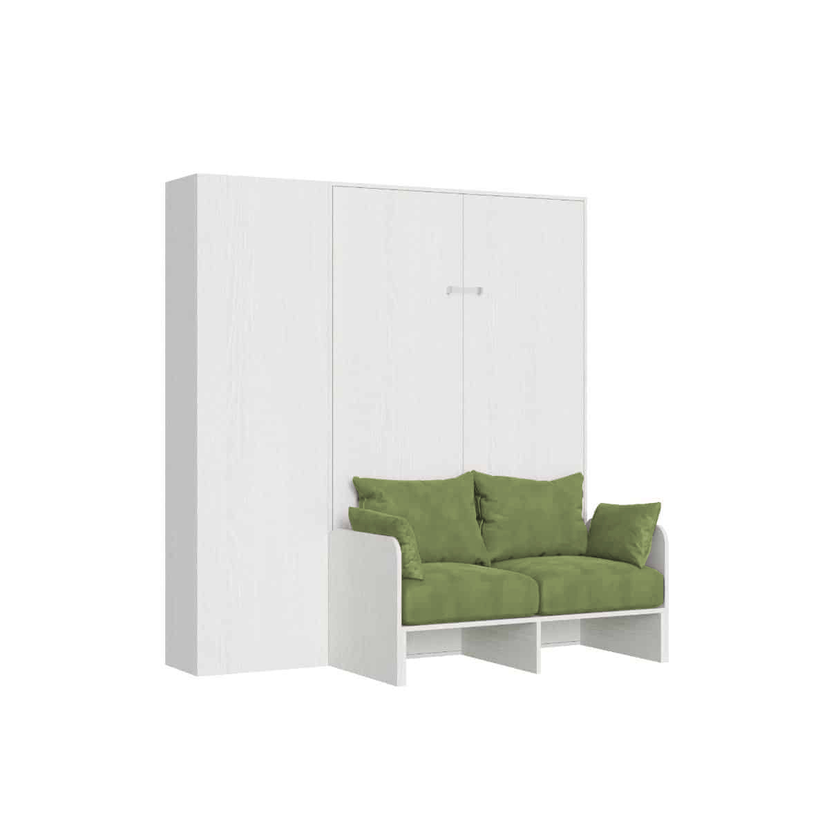 Letto matrimoniale francese a scomparsa 140 Kentaro con divano e colonna bianco frassino, verde L.213,6 P.105,2 H.210,5 cm (aperto P.215 cm) 6 Letto matrimoniale francese a scomparsa 140 Kentaro con divano e colonna bianco frassino, verde