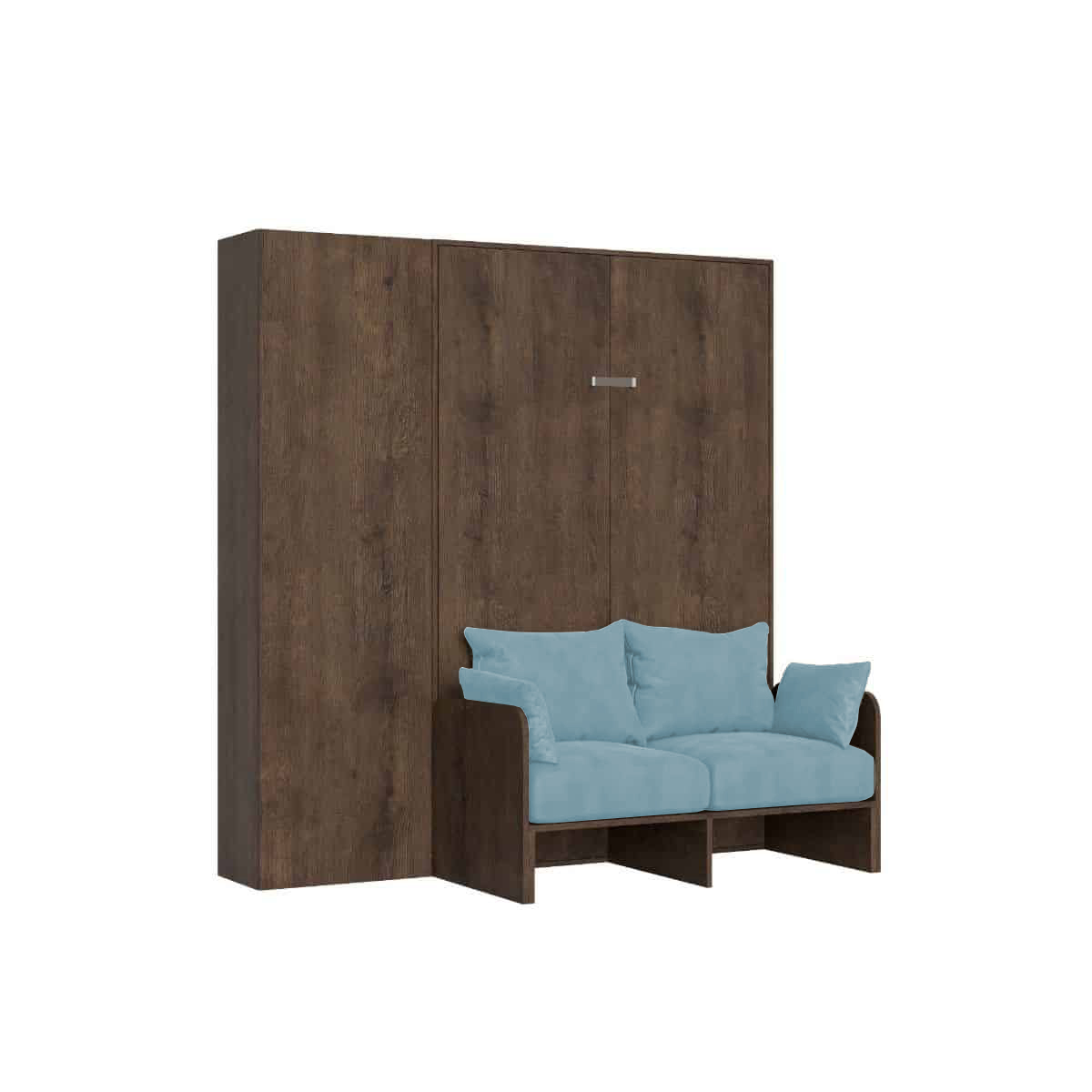 Letto matrimoniale francese a scomparsa 140 Kentaro con divano e colonna noce, azzurro L.213,6 P.105,2 H.210,5 cm (aperto P.215 cm) 6 Letto matrimoniale francese a scomparsa 140 Kentaro con divano e colonna noce, azzurro