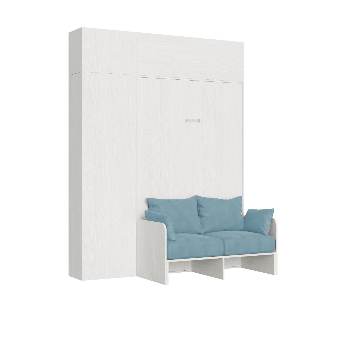 Letto matrimoniale francese a scomparsa 140 Kentaro con divano e mobili bianco frassino, azzurro L.213,6 P.105,2 H.250,5 cm (aperto P.215 cm) 6 Letto matrimoniale francese a scomparsa 140 Kentaro con divano e mobili bianco frassino, azzurro