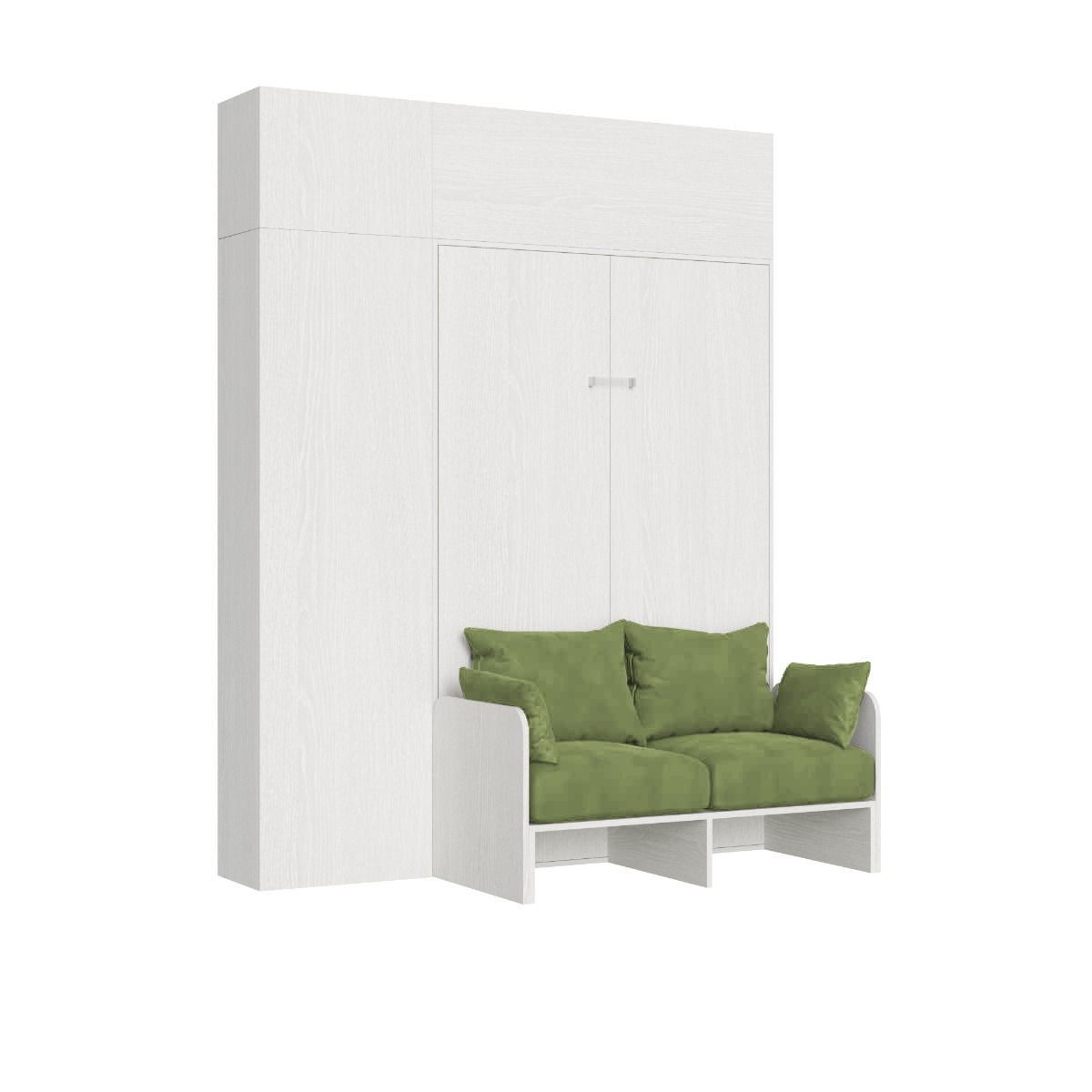 Letto matrimoniale francese a scomparsa 140 Kentaro con divano e mobili bianco frassino, verde L.213,6 P.105,2 H.250,5 cm (aperto P.215 cm) 6 Letto matrimoniale francese a scomparsa 140 Kentaro con divano e mobili bianco frassino, verde