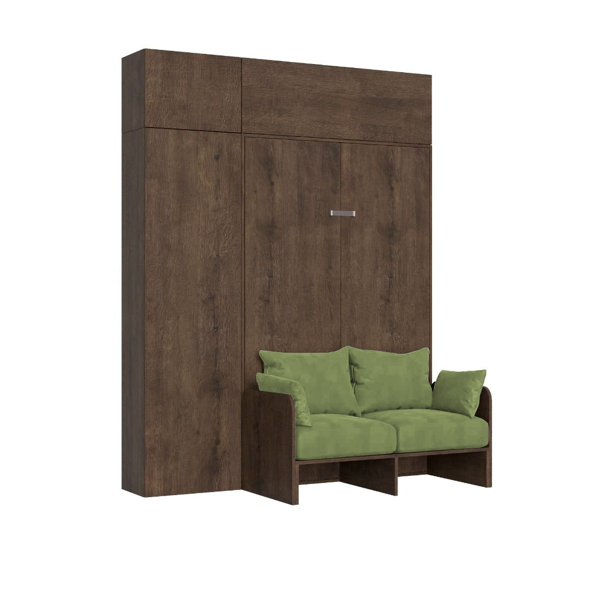 Letto matrimoniale francese a scomparsa 140 Kentaro con divano e mobili noce, verde L.213,6 P.105,2 H.250,5 cm (aperto P.215 cm) 6 Letto matrimoniale francese a scomparsa 140 Kentaro con divano e mobili noce, verde