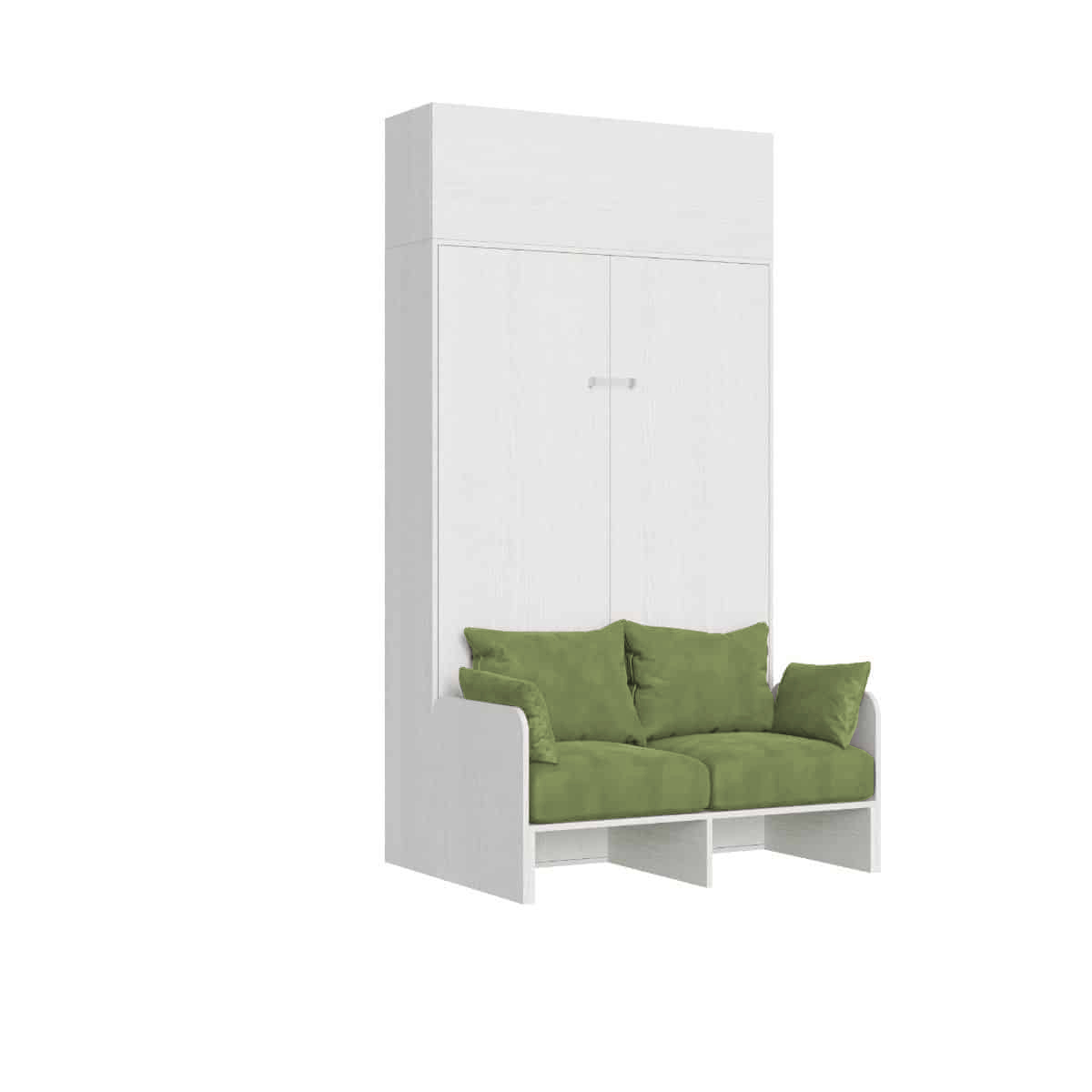 Letto matrimoniale francese a scomparsa 140 Kentaro con divano e pensile bianco frassino, verde L.153,6 P.105,2 H.250,5 cm (aperto P.215 cm) 5 Letto matrimoniale francese a scomparsa 140 Kentaro con divano e pensile bianco frassino, verde