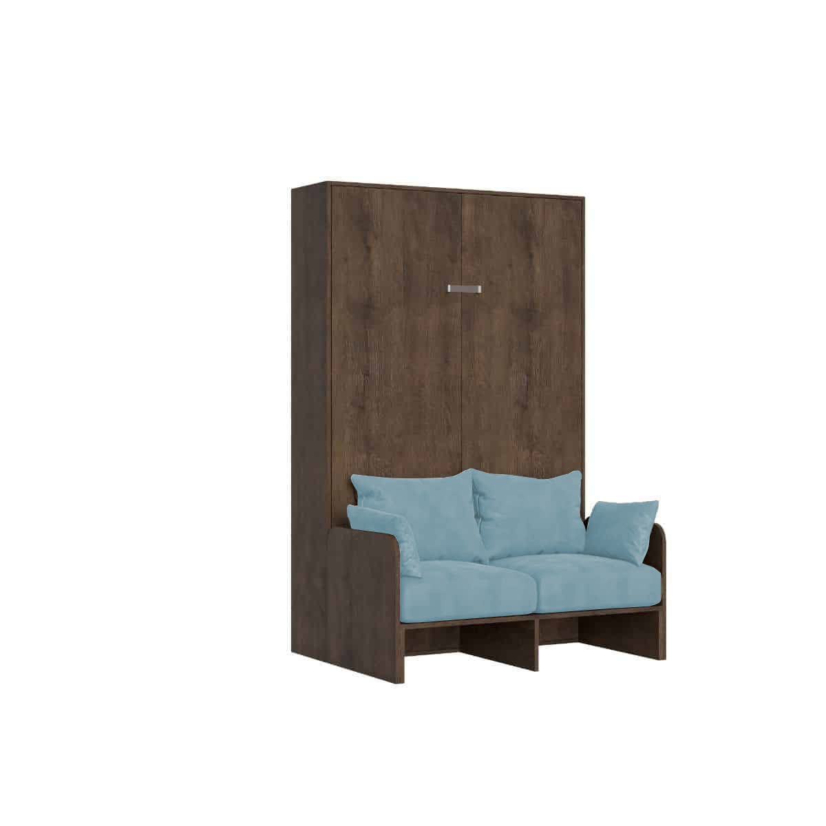 Letto matrimoniale francese a scomparsa 140 Kentaro con divano noce, azzurro L.153,6 P.105,2 H.210,5 cm (aperto P.215 cm) 6 Letto matrimoniale francese a scomparsa 140 Kentaro con divano noce, azzurro
