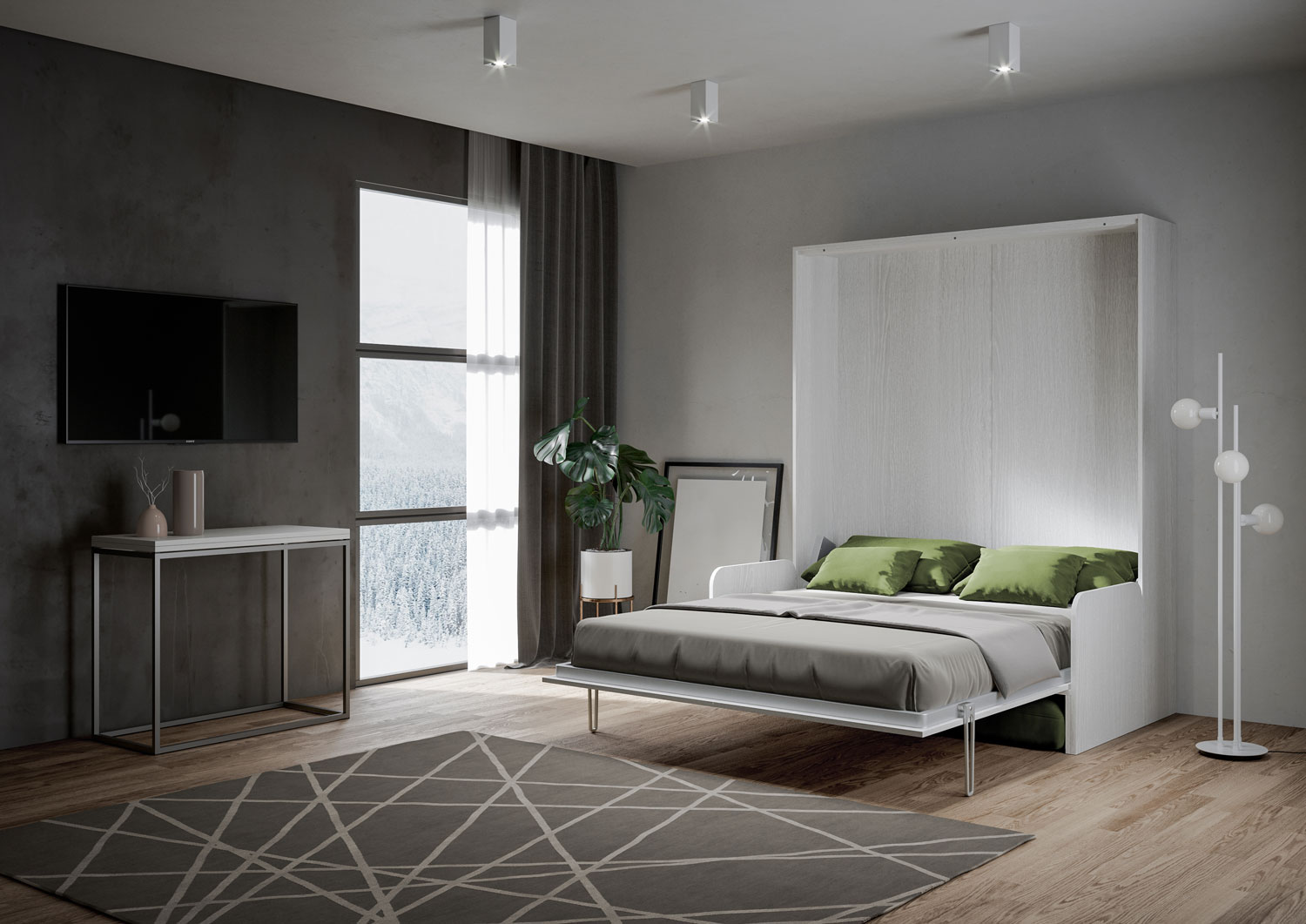 Letto matrimoniale a scomparsa 160 Kentaro con divano bianco frassino, verde L.173,6 P.105,2 H.210,5 cm (aperto P.215 cm) 4 Letto matrimoniale a scomparsa 160 Kentaro con divano bianco frassino, verde
