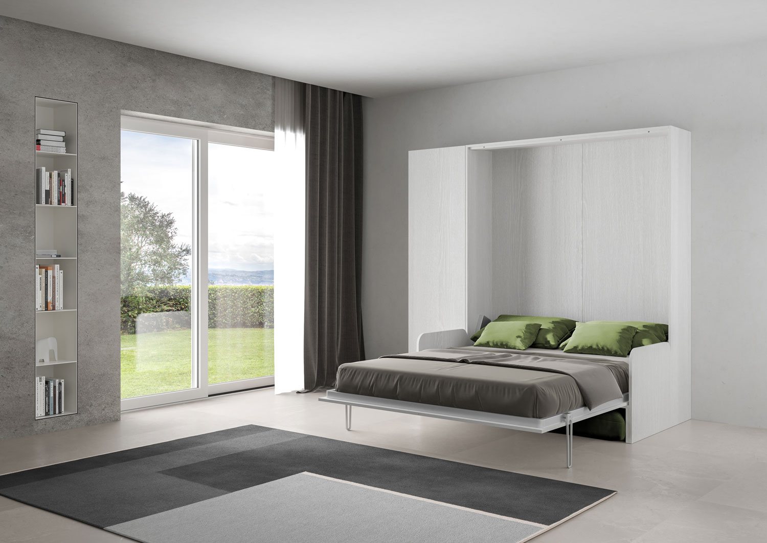Letto matrimoniale a scomparsa 160 Kentaro con divano e colonna bianco frassino, verde L.233,6 P.105,2 H.210,5 cm (aperto P.215 cm) 2 Letto matrimoniale a scomparsa 160 Kentaro con divano e colonna bianco frassino, verde