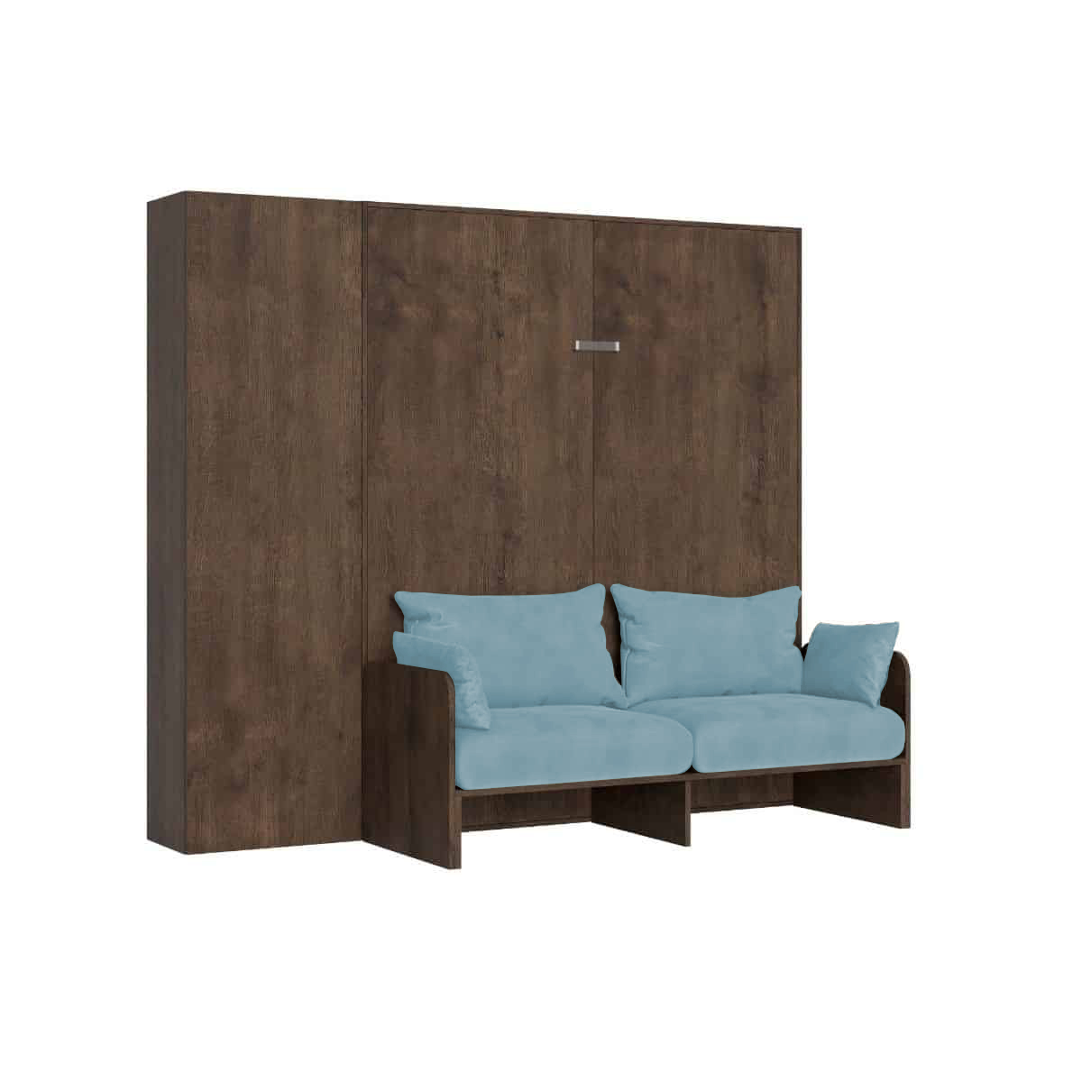 Letto matrimoniale a scomparsa 160 Kentaro con divano e colonna noce, azzurro L.233,6 P.105,2 H.210,5 cm (aperto P.215 cm) 6 Letto matrimoniale a scomparsa 160 Kentaro con divano e colonna noce, azzurro
