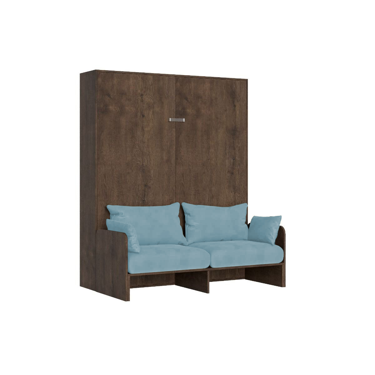 Letto matrimoniale a scomparsa 160 Kentaro con divano noce, azzurro L.173,6 P.105,2 H.210,5 cm (aperto P.215 cm) 6 Letto matrimoniale a scomparsa 160 Kentaro con divano noce, azzurro