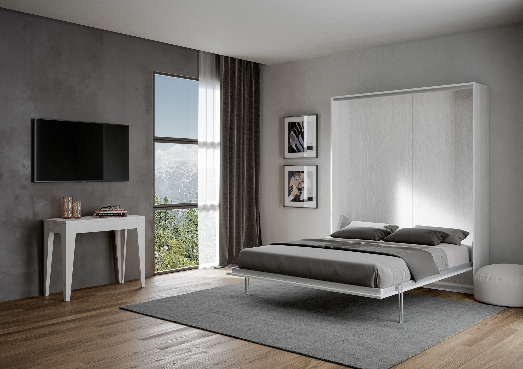 Letto matrimoniale a scomparsa 160 Kentaro bianco frassino L.173,6 P.39,2 H.210,5 cm (aperto P.215 cm) 2 Letto matrimoniale a scomparsa 160 Kentaro bianco frassino