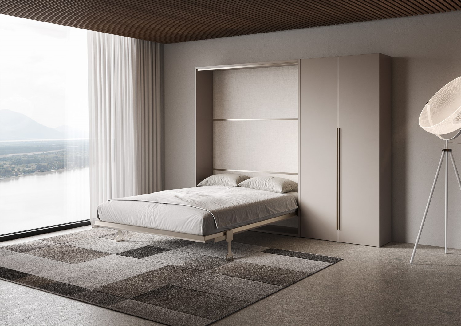 Letto matrimoniale francese a scomparsa 140 Versia con armadio dx 2 ante argilla L.255,2 P.40,5 H.218,3 cm (aperto P.224 cm) 2 Letto matrimoniale a scomparsa 160 Versia con armadio dx 2 ante argilla