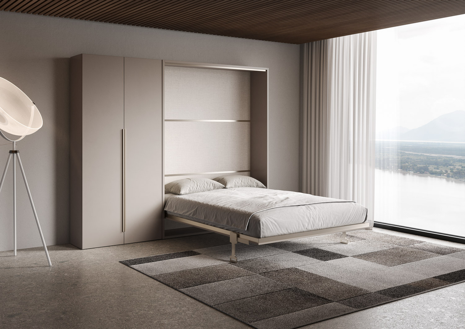 Letto matrimoniale francese a scomparsa 140 Versia con armadio sx 2 ante argilla L.255,2 P.40,5 H.218,3 cm (aperto P.224 cm) 2 Letto matrimoniale a scomparsa 160 Versia con armadio sx 2 ante argilla
