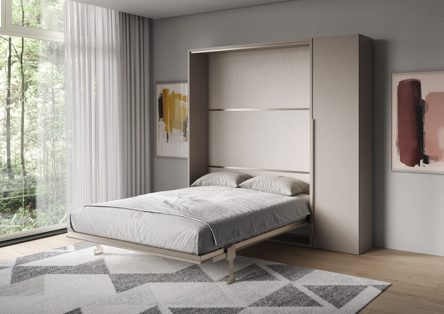 Letto matrimoniale francese a scomparsa 140 Versia con armadio 1 anta dx argilla L.205,2 P.40,5 H.218,3 cm (aperto P.224 cm) 2 Letto matrimoniale a scomparsa 160 Versia con armadio 1 anta dx argilla