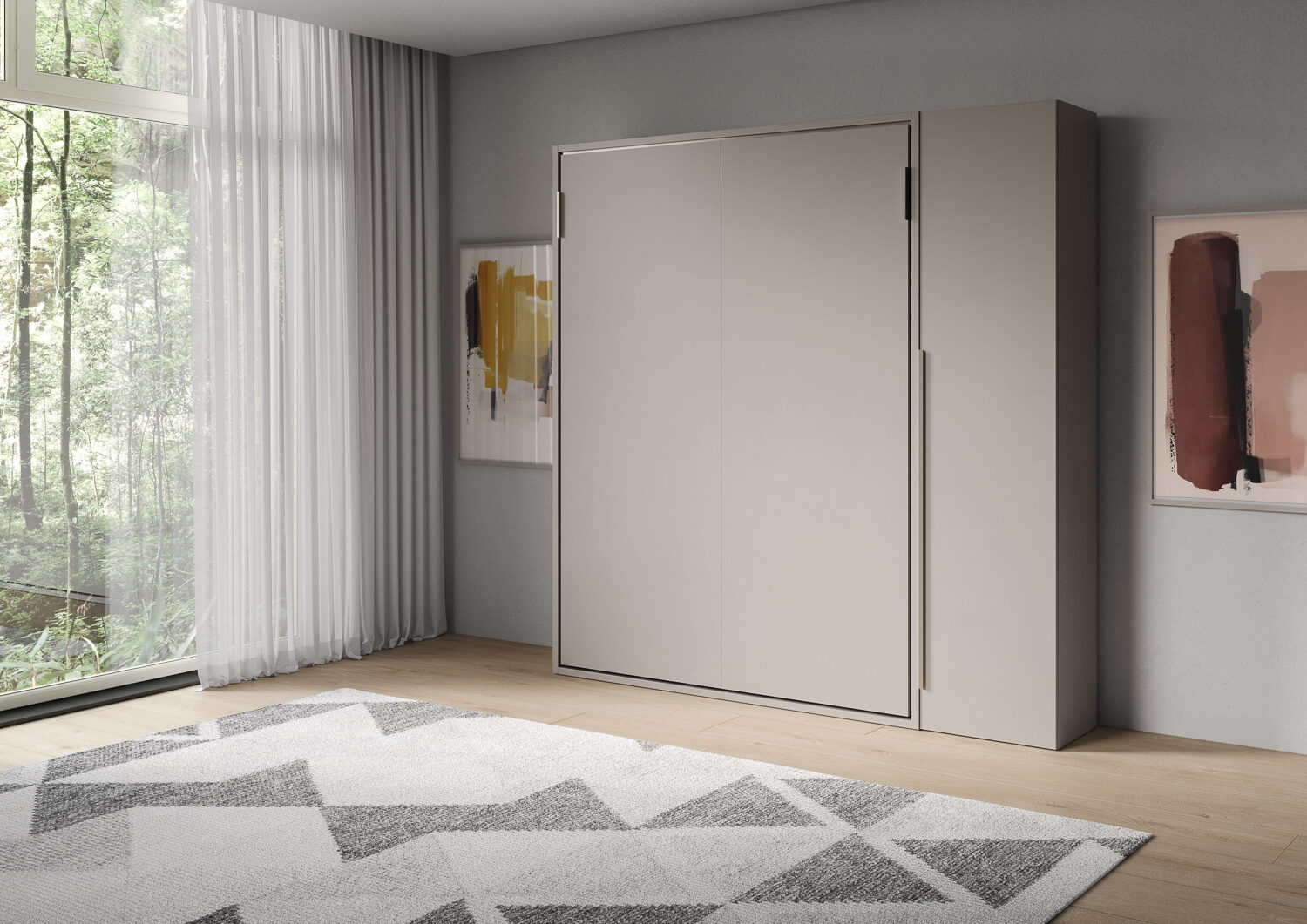 Letto matrimoniale francese a scomparsa 140 Versia con armadio 1 anta dx argilla L.205,2 P.40,5 H.218,3 cm (aperto P.224 cm) 1 Letto matrimoniale a scomparsa 160 Versia con armadio 1 anta dx argilla
