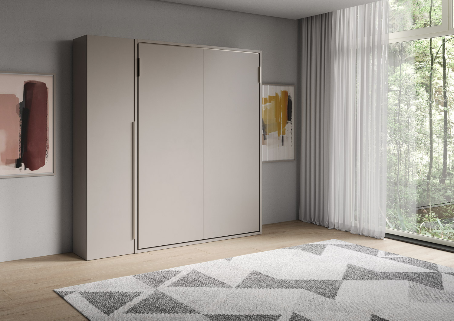 Letto matrimoniale francese a scomparsa 140 Versia con armadio 1 anta sx argilla L.205,2 P.40,5 H.218,3 cm (aperto P.224 cm) 1 Letto matrimoniale a scomparsa 160 Versia con armadio 1 anta sx argilla