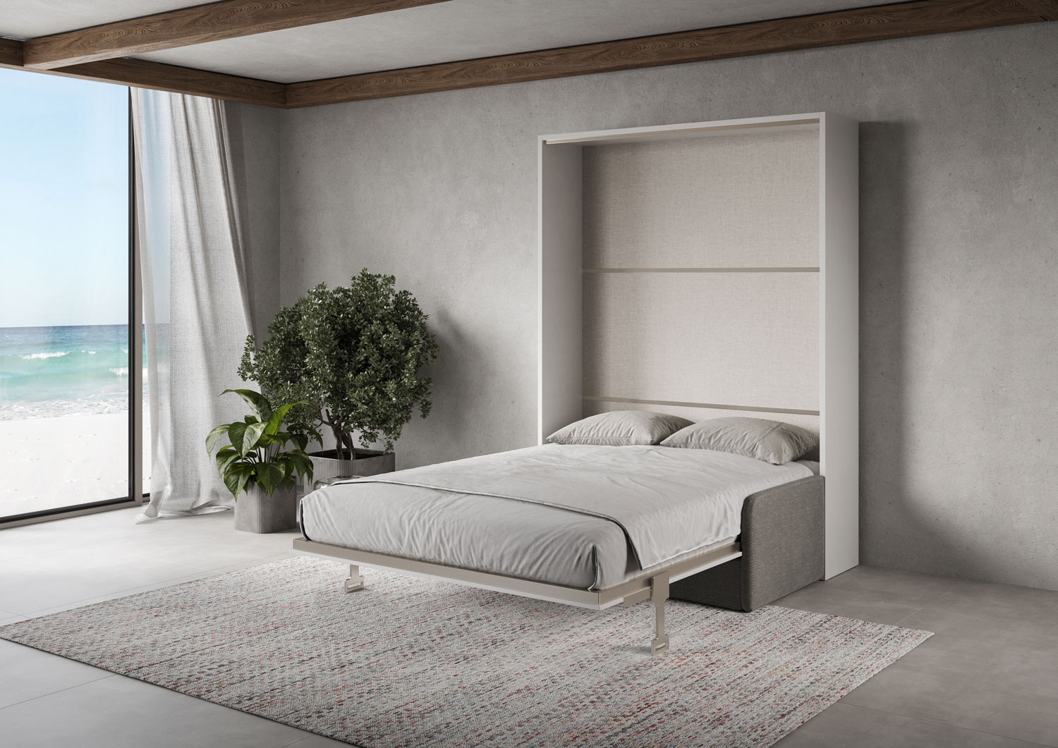 Letto matrimoniale a scomparsa 160 Versia con divano bianco L.175,2 P.123 H.218,3 cm (aperto P.224 cm) 2 Letto matrimoniale a scomparsa 160 Versia con divano bianco