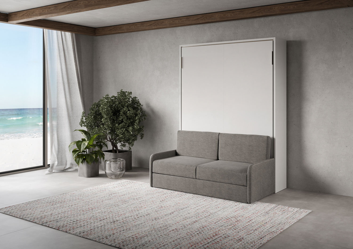 Letto matrimoniale a scomparsa 160 Versia con divano bianco L.175,2 P.123 H.218,3 cm (aperto P.224 cm) 1 Letto matrimoniale a scomparsa 160 Versia con divano bianco