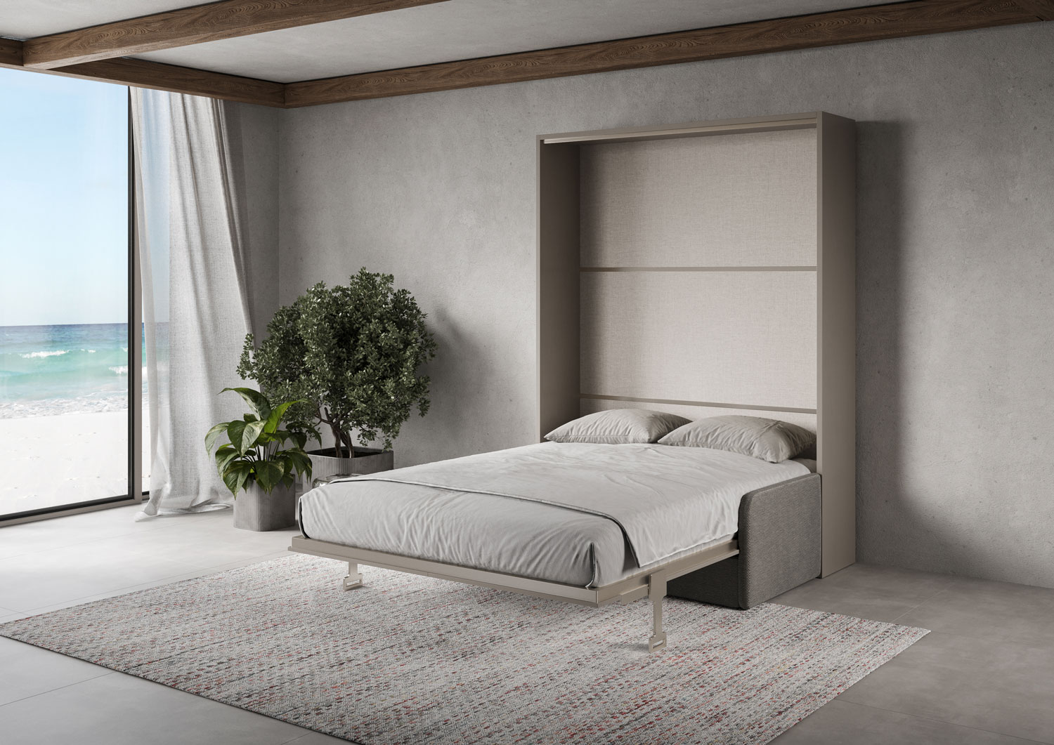 Letto matrimoniale a scomparsa 160 Versia con divano argilla L.175,2 P.123 H.218,3 cm (aperto P.224 cm) 2 Letto matrimoniale a scomparsa 160 Versia con divano argilla
