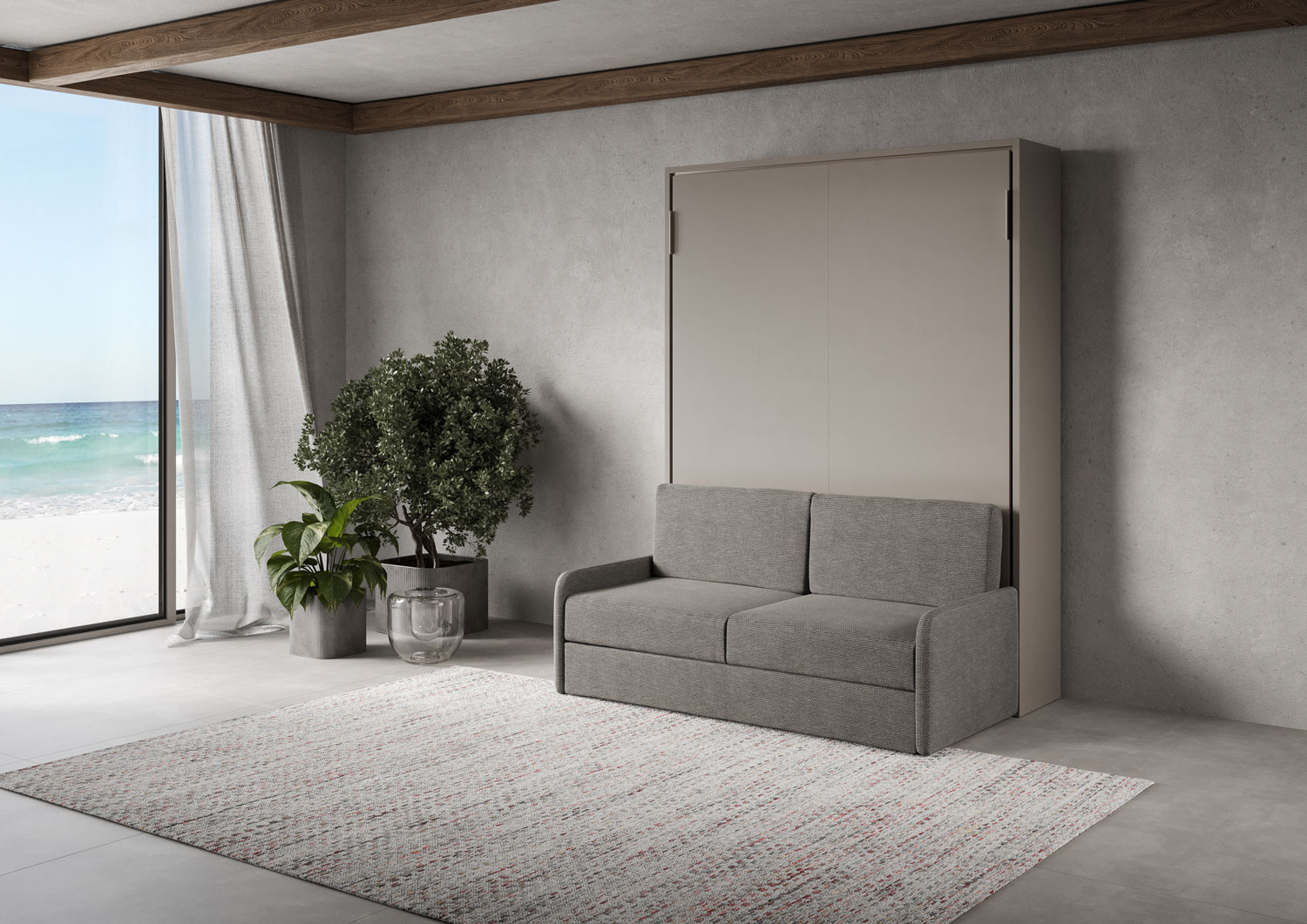 Letto matrimoniale a scomparsa 160 Versia con divano argilla L.175,2 P.123 H.218,3 cm (aperto P.224 cm) 1 Letto matrimoniale a scomparsa 160 Versia con divano argilla