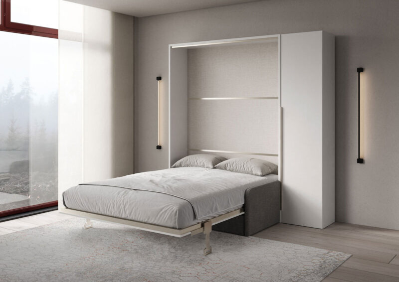 Letto matrimoniale a scomparsa 160 Versia con divano e armadio 1 anta dx bianco