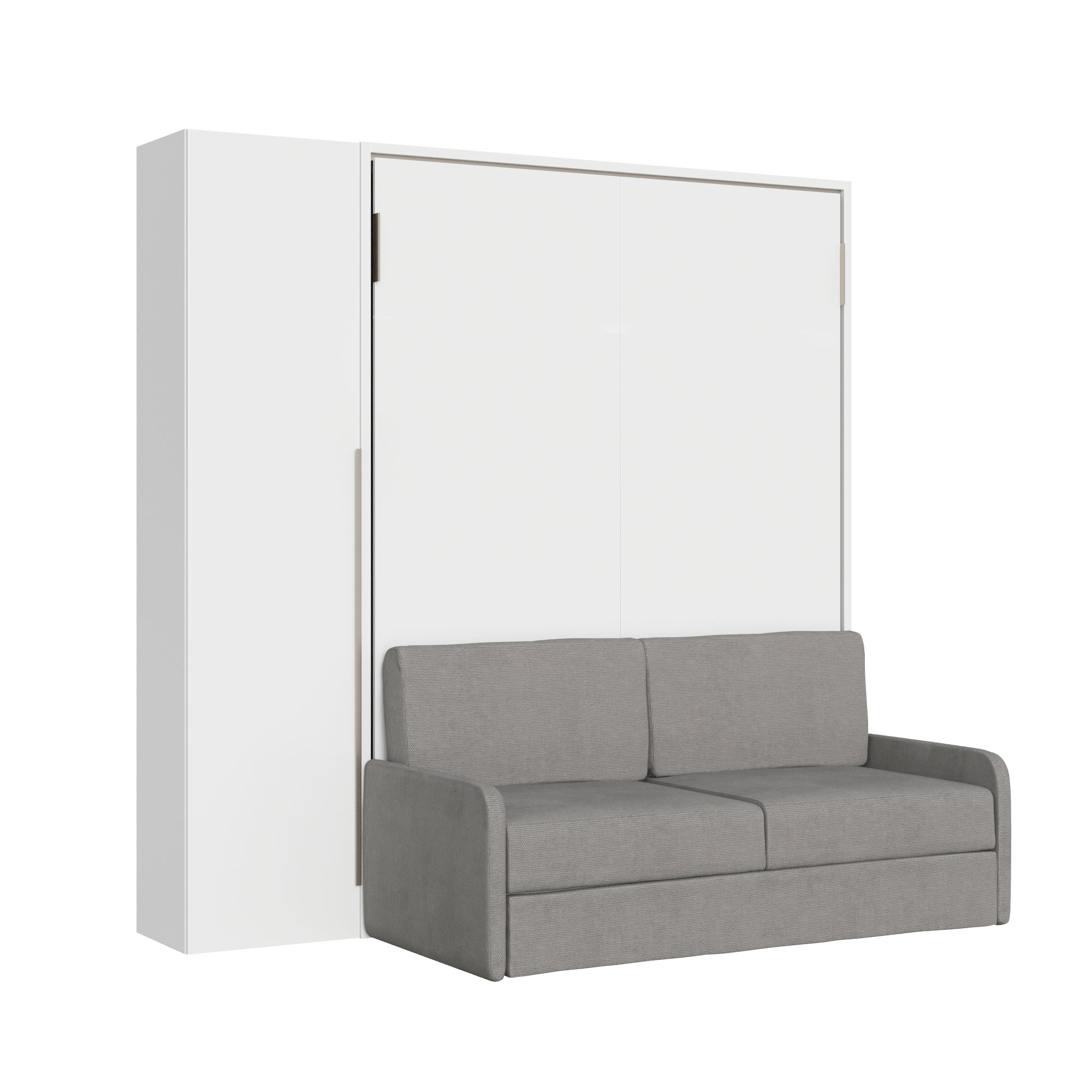 Letto matrimoniale francese a scomparsa 140 Versia con divano e armadio 1 anta sx bianco L.205,2 P.123 H.218,3 cm (aperto P.224 cm) 7 Letto matrimoniale a scomparsa 160 Versia con divano e armadio 1 anta sx bianco