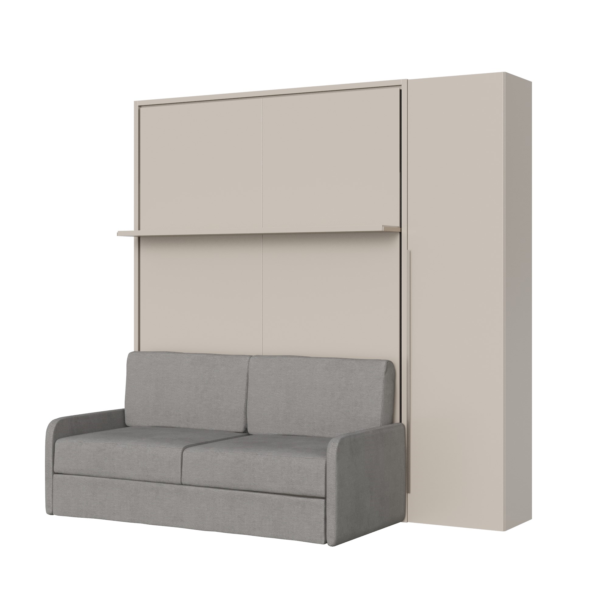 Letto matrimoniale francese a scomparsa 140 Versia con divano, mensola e armadio 1 anta dx argilla L.205,2 P.123 H.218,3 cm (aperto P.224 cm) 6 Letto matrimoniale a scomparsa 160 Versia con divano, mensola e armadio 1 anta dx argilla