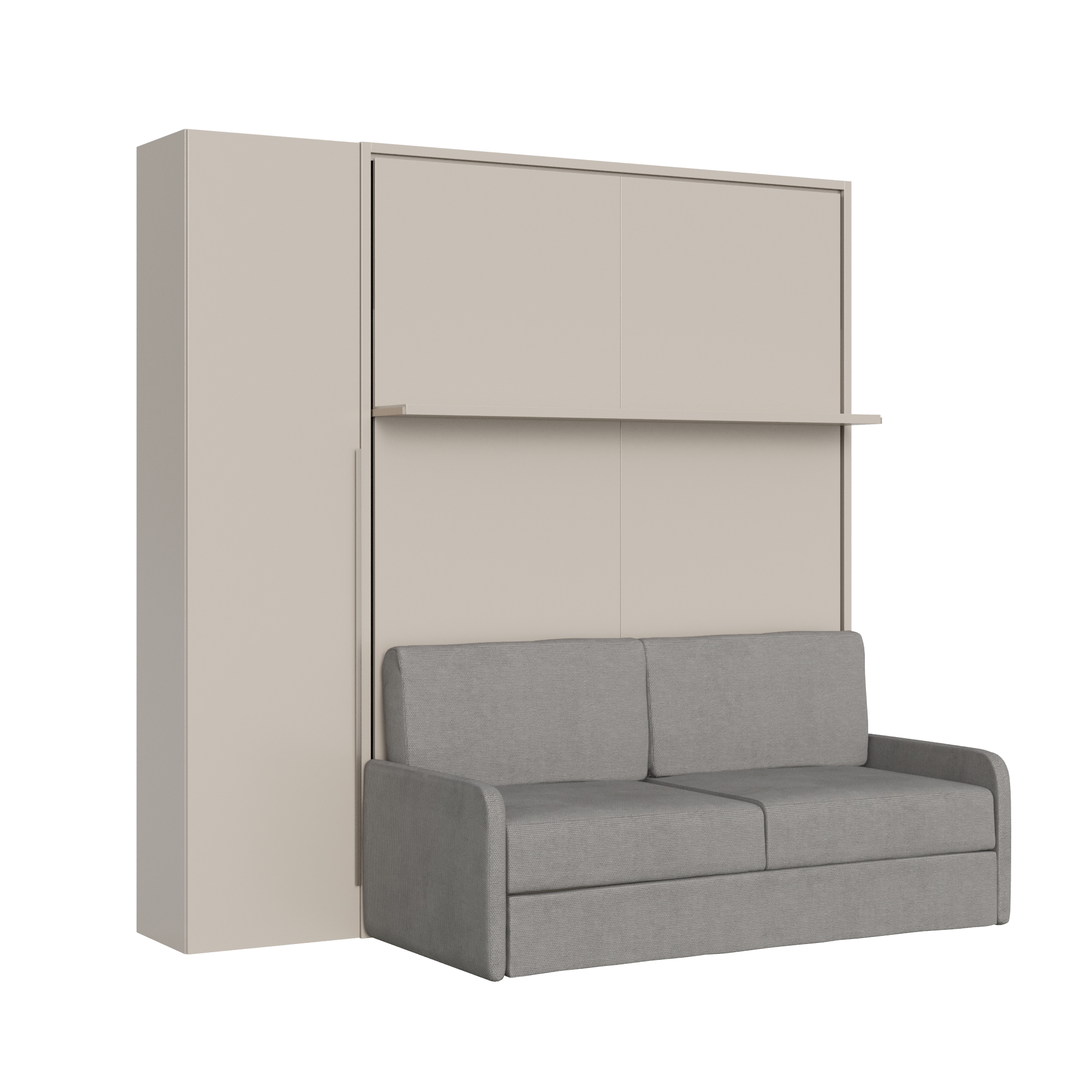 Letto matrimoniale francese a scomparsa 140 Versia con divano, mensola e armadio 1 anta sx argilla L.205,2 P.123 H.218,3 cm (aperto P.224 cm) 6 Letto matrimoniale a scomparsa 160 Versia con divano, mensola e armadio 1 anta sx argilla