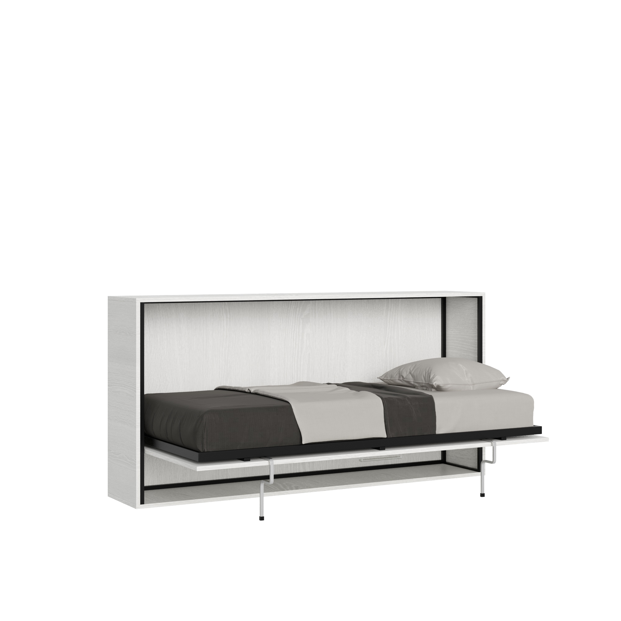 Letto singolo a scomparsa Kando con materasso bianco frassino L.199,9 P.39,2 H.97,4 cm (aperto P.106 cm) 7 Letto singolo a scomparsa Kando bianco frassino