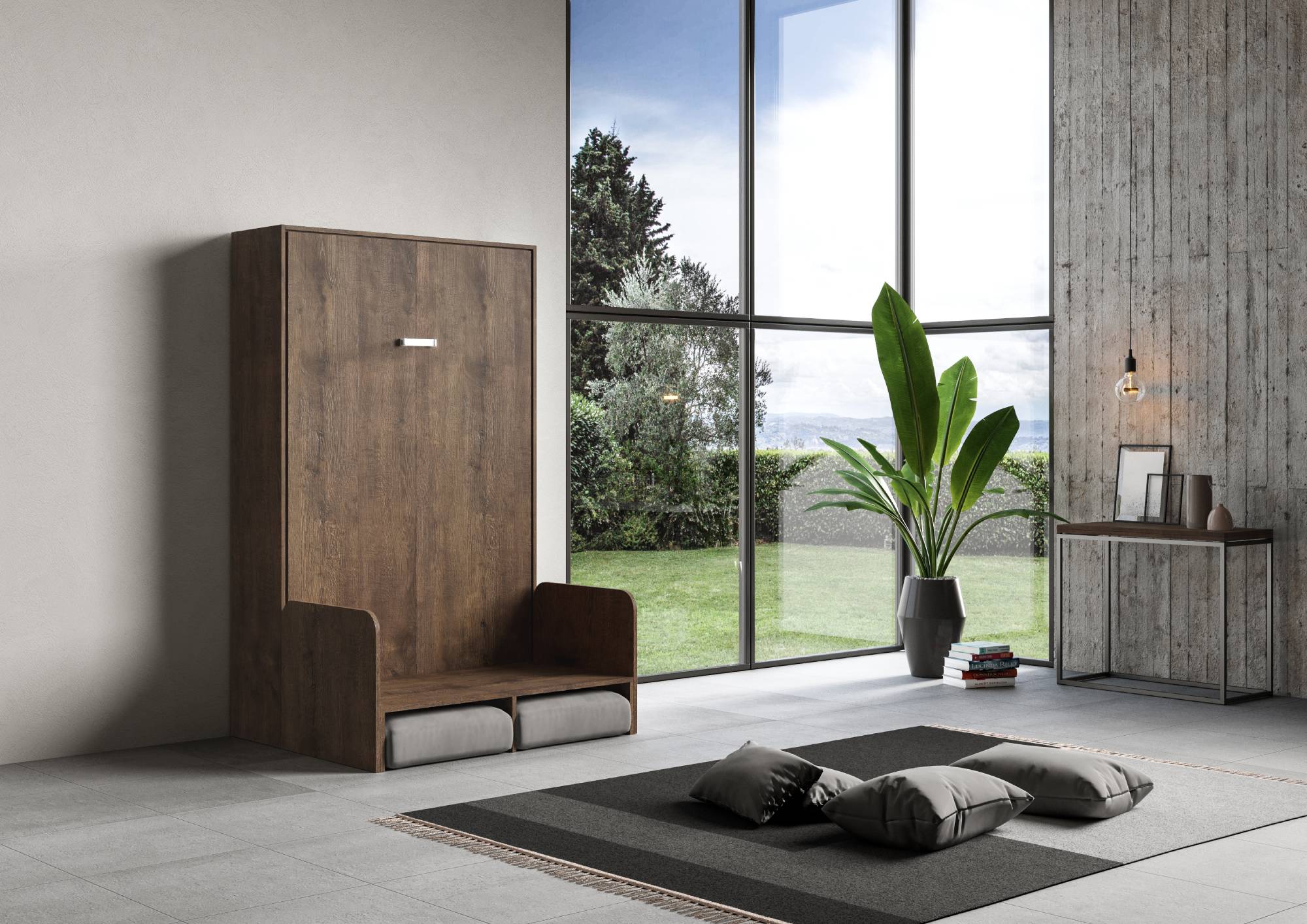 Letto matrimoniale francese a scomparsa 140 Kentaro con divano noce, grigio L.153,6 P.105,2 H.210,5 cm (aperto P.215 cm) 3 Letto matrimoniale francese a scomparsa 140 Kentaro con divano noce, grigio