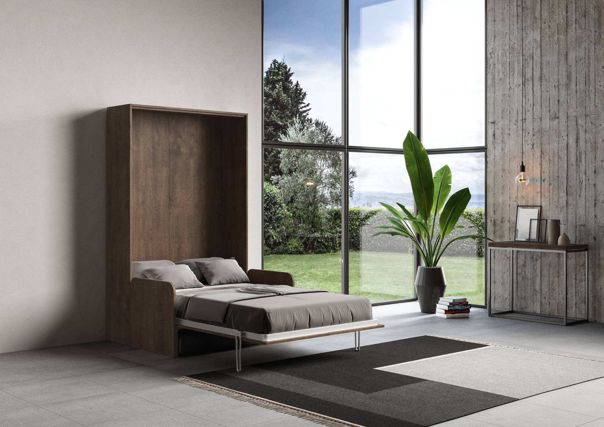 Letto matrimoniale francese a scomparsa 140 Kentaro con divano noce, grigio L.153,6 P.105,2 H.210,5 cm (aperto P.215 cm) 4 Letto matrimoniale francese a scomparsa 140 Kentaro con divano noce, grigio
