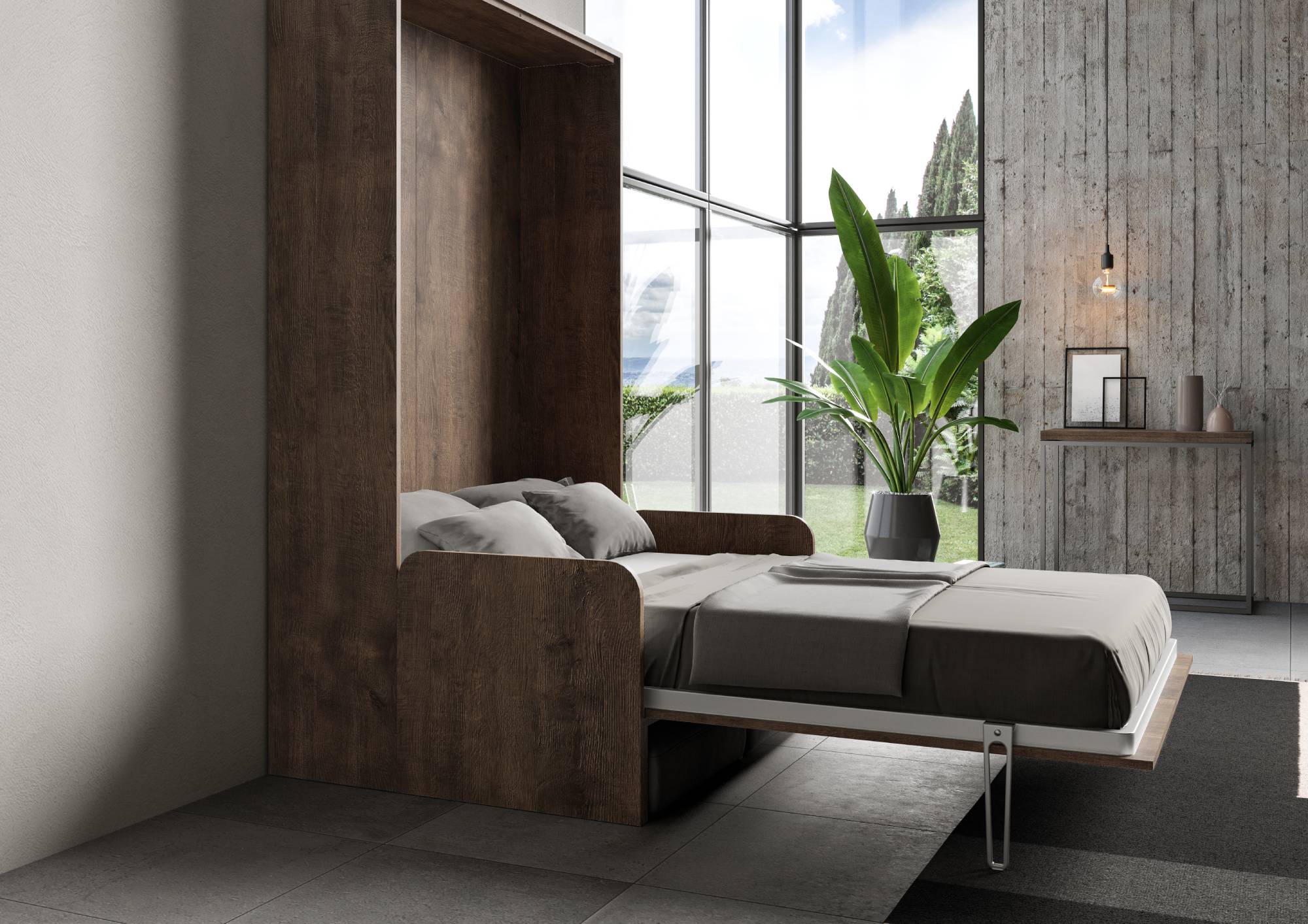 Letto matrimoniale francese a scomparsa 140 Kentaro con divano noce, grigio L.153,6 P.105,2 H.210,5 cm (aperto P.215 cm) 5 Letto matrimoniale francese a scomparsa 140 Kentaro con divano noce, grigio