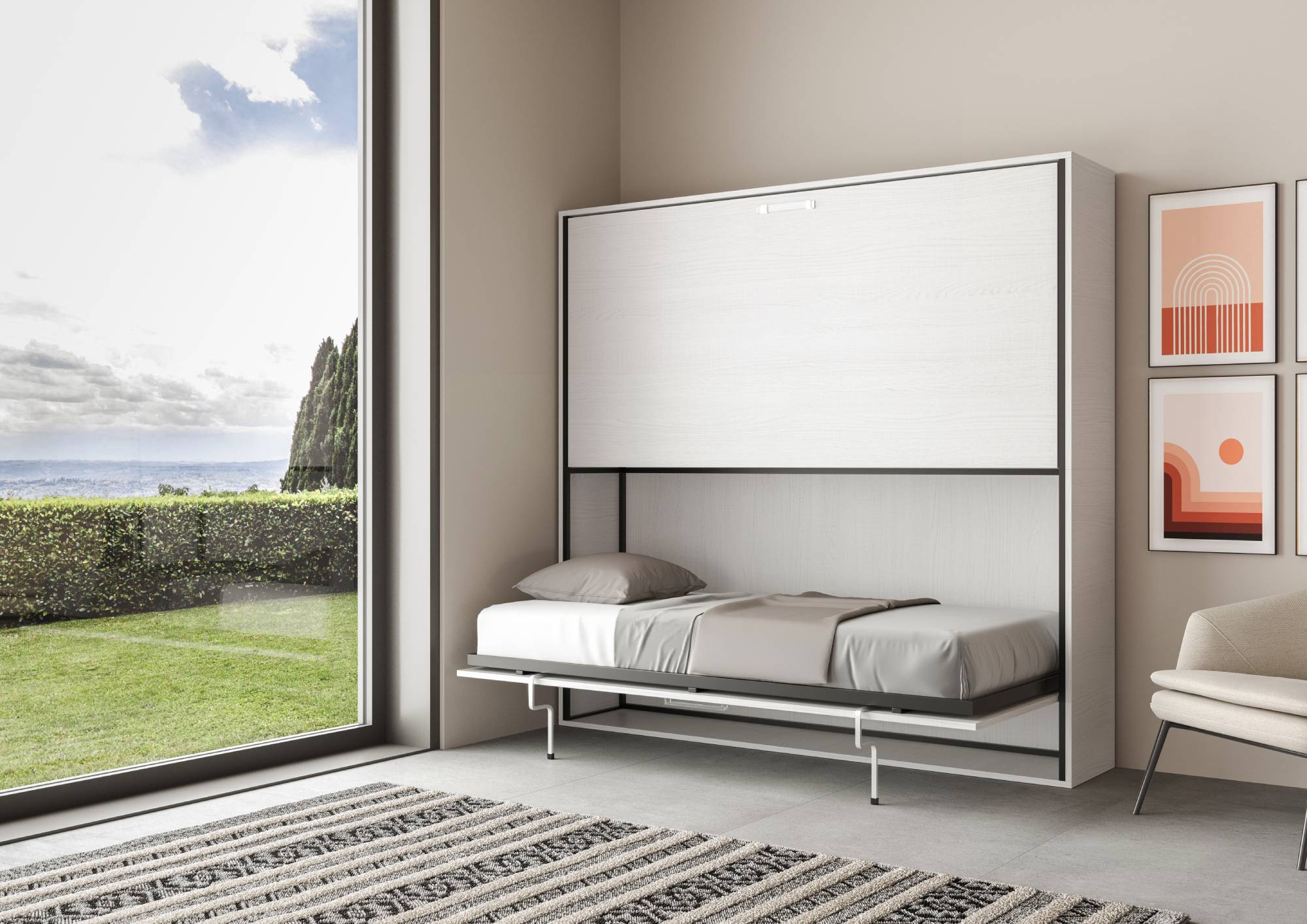 Letto doppio a scomparsa Kando bianco frassino L.199,9 P.39,2 H.190,8 cm (aperto P.106 cm) 2 Letto doppio a scomparsa Kando bianco frassino