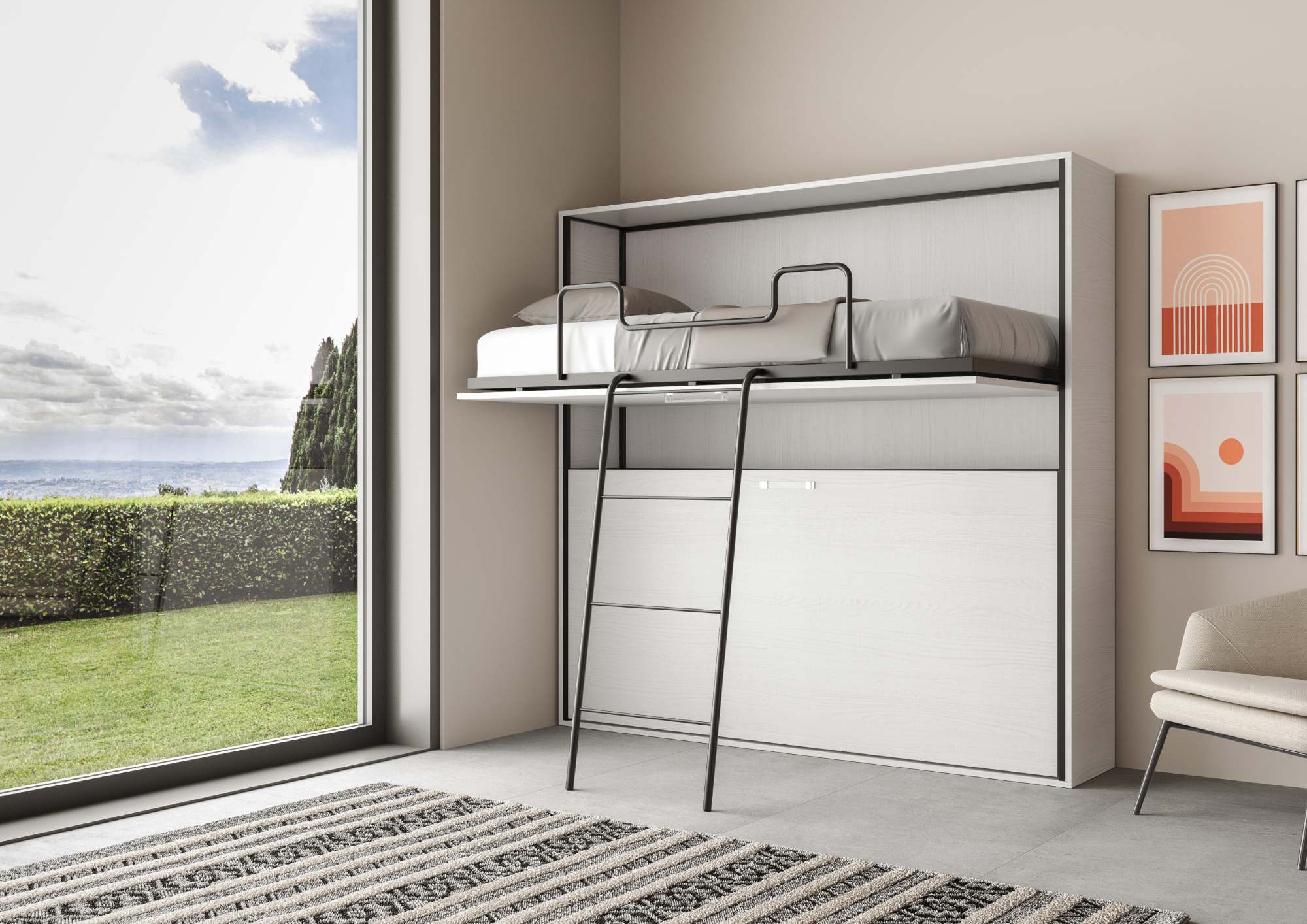 Letto doppio a scomparsa Kando bianco frassino L.199,9 P.39,2 H.190,8 cm (aperto P.106 cm) 3 Letto doppio a scomparsa Kando bianco frassino
